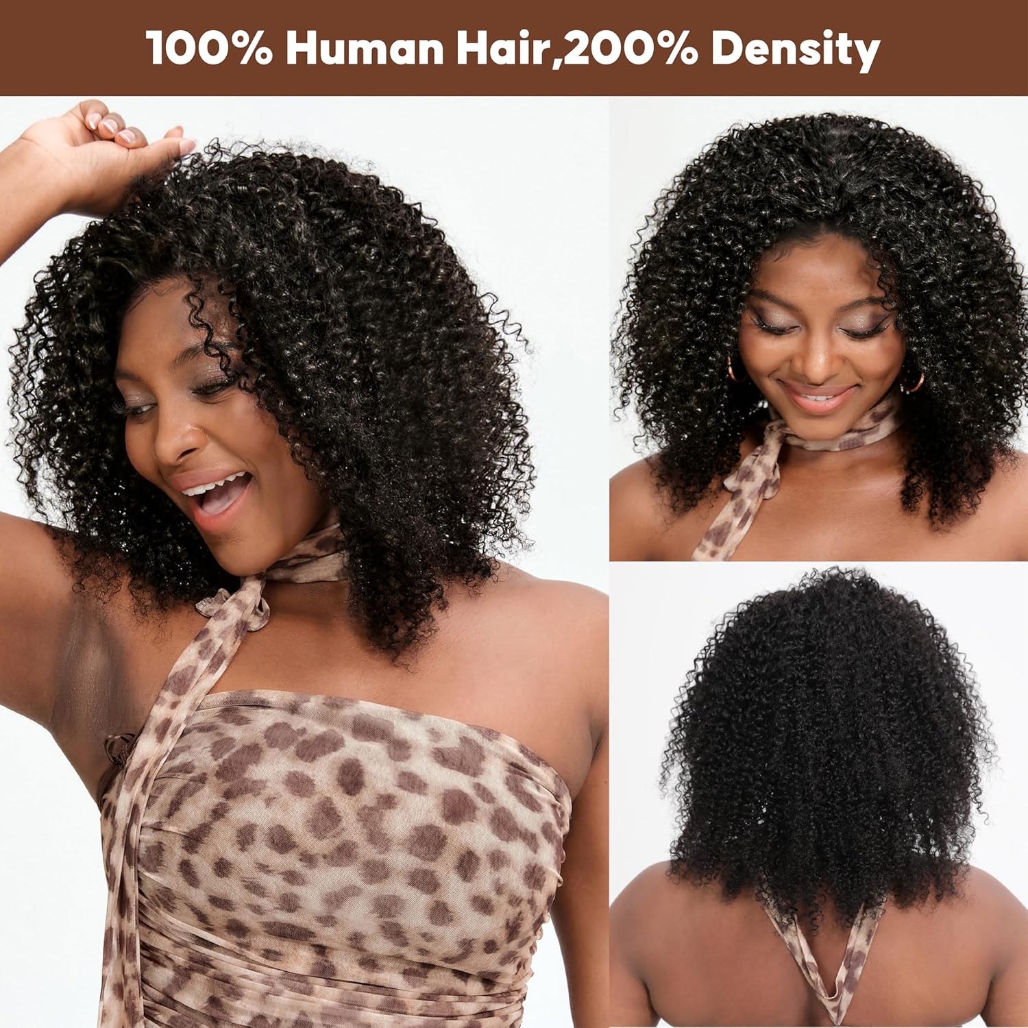 Kinky Curly Half Wig Human Hair 16 Inch 200% Density Glueless Wear and Go 3 in 1 Half Wig for Women with Drawstring Seamless Flip Headband Beginner Friendly