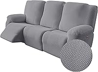 Vista 15 de Genina Funda para Silla Reclinable, Fundas Elásticas para Sillas Reclinables, Fundas para Sofá Reclinable de Rayas de Jacquard, Fundas Protectoras