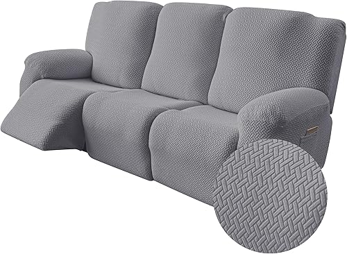 Genina Funda reclinable elástica para sofá reclinable, funda de sofá para sofá reclinable, protector de muebles de jacquard grueso, lavable (gris