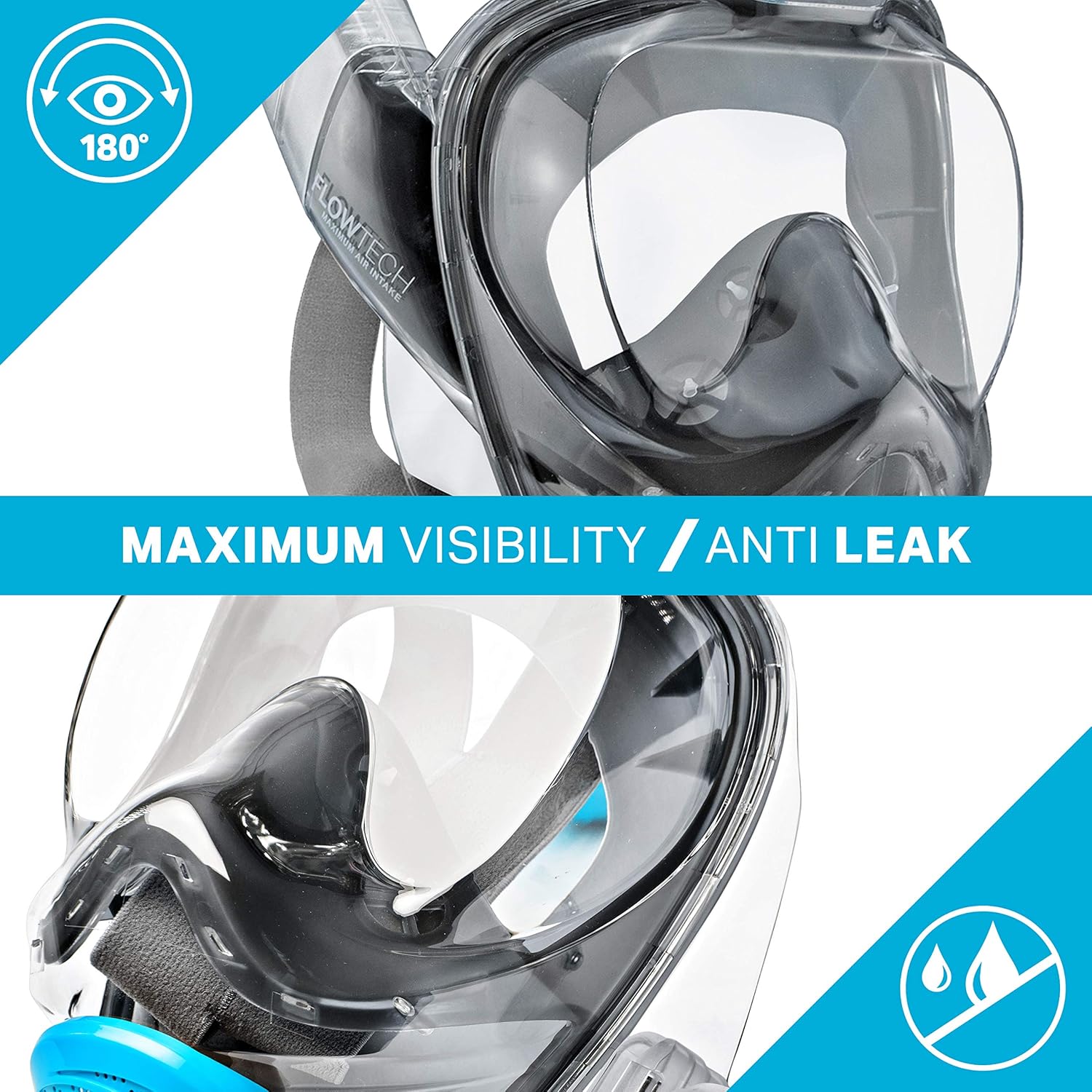 Wildhorn Seaview 180 V2 Full Face Snorkel Mask. Snorkeling Gear for Adults, Young, and Kids. Snorkel Mask Adult with FLOWTECH Advanced Breathing System, Panoramic Side Snorkel Set Design : Sports & Outdoors