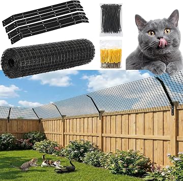Cat Fence Outdoor Barrier 33FT with 8 Kits & Anti Climb Cat Proof Fence