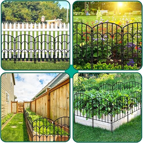 Miniatura 6 de Valla de barrera de animales, paquete de 10 unidades, valla decorativa de jardín de 23.4 pulgadas de alto x 10.8 pies de largo, metal inoxidable sin