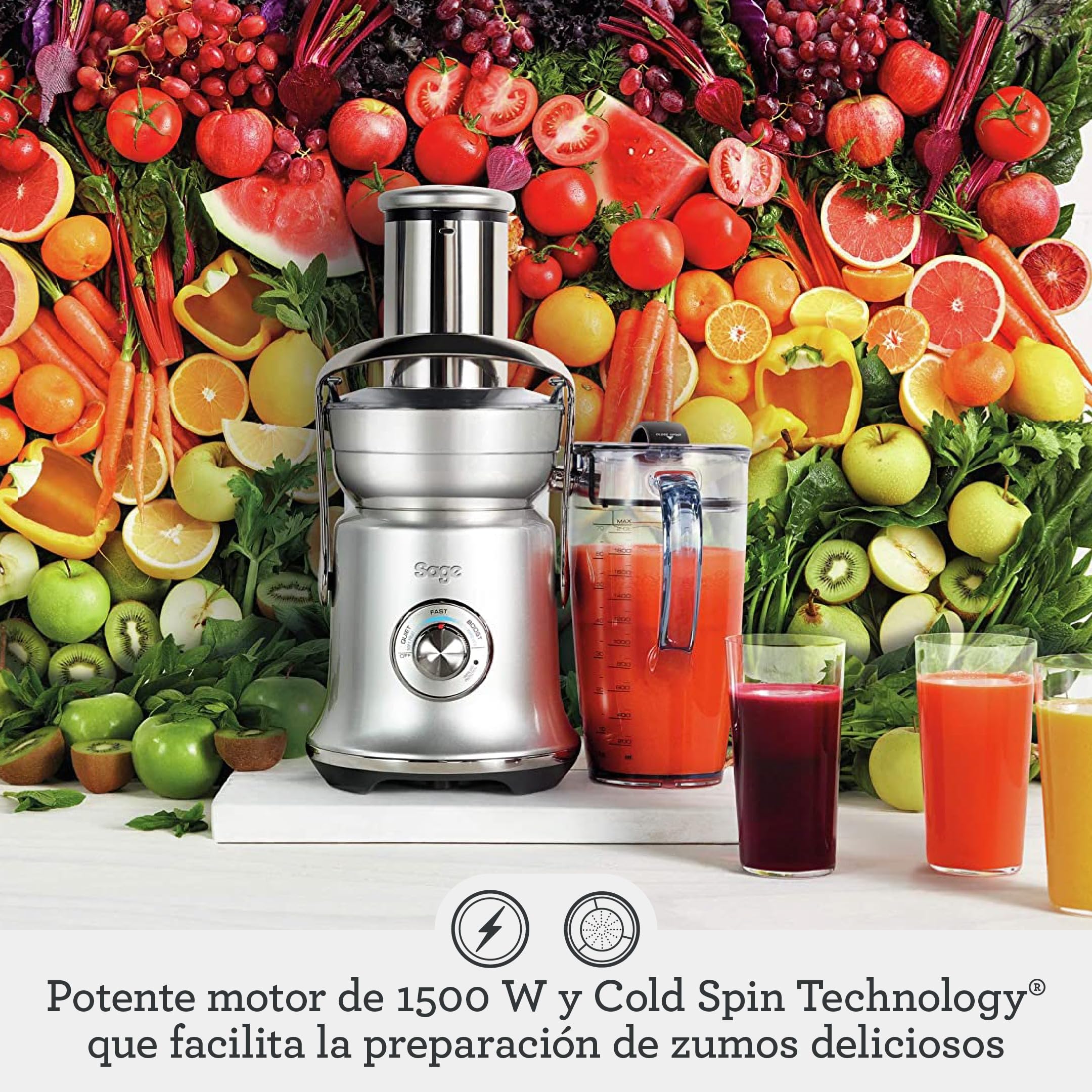 Sage Nutri Juicer Cold XL, Exprimidor de Zumo, Acero Inoxidable | Conducto Ancho de 3,5 Pulgadas, Prensado en Frío, Exprimido Silencioso, Jarra de 2L, Disco con Titanio