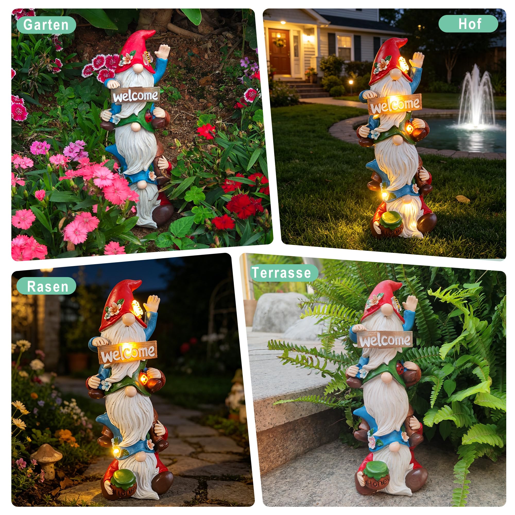 lifemet Nano da giardino a energia solare in resina resistente, statuette da giardino per esterni, resistenti alle intemperie, nani da giardino, patio, prato e portico, decorazioni per esterni, regalo