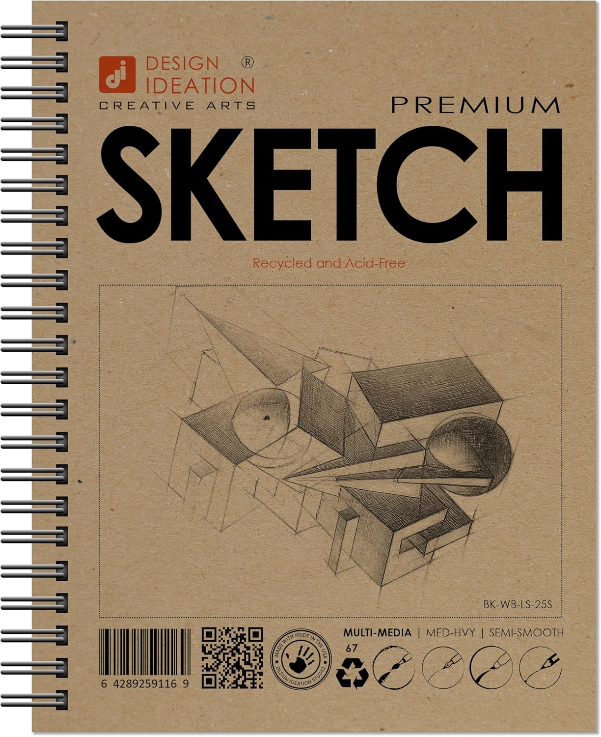 Design Ideation Sketch : Multi-Media Paper Sketch Book for Pencil, Ink, Marker, Charcoal and Watercolor Paints. Great for Art, Design and Education. Made in The USA. 8.5" x 11" (5)