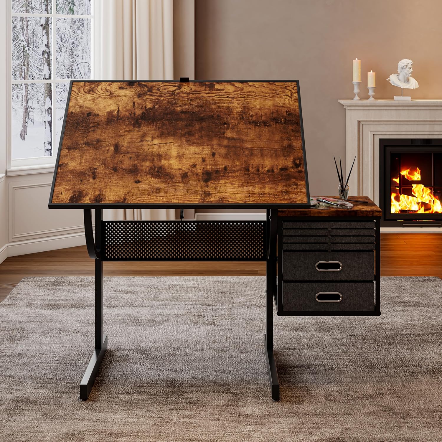 1500-Piece Adjustable Jigsaw Puzzle Table for Adults with 4 Felt Trays, 2 Storage Drawers, and Flip-Top Dust Cover – Black