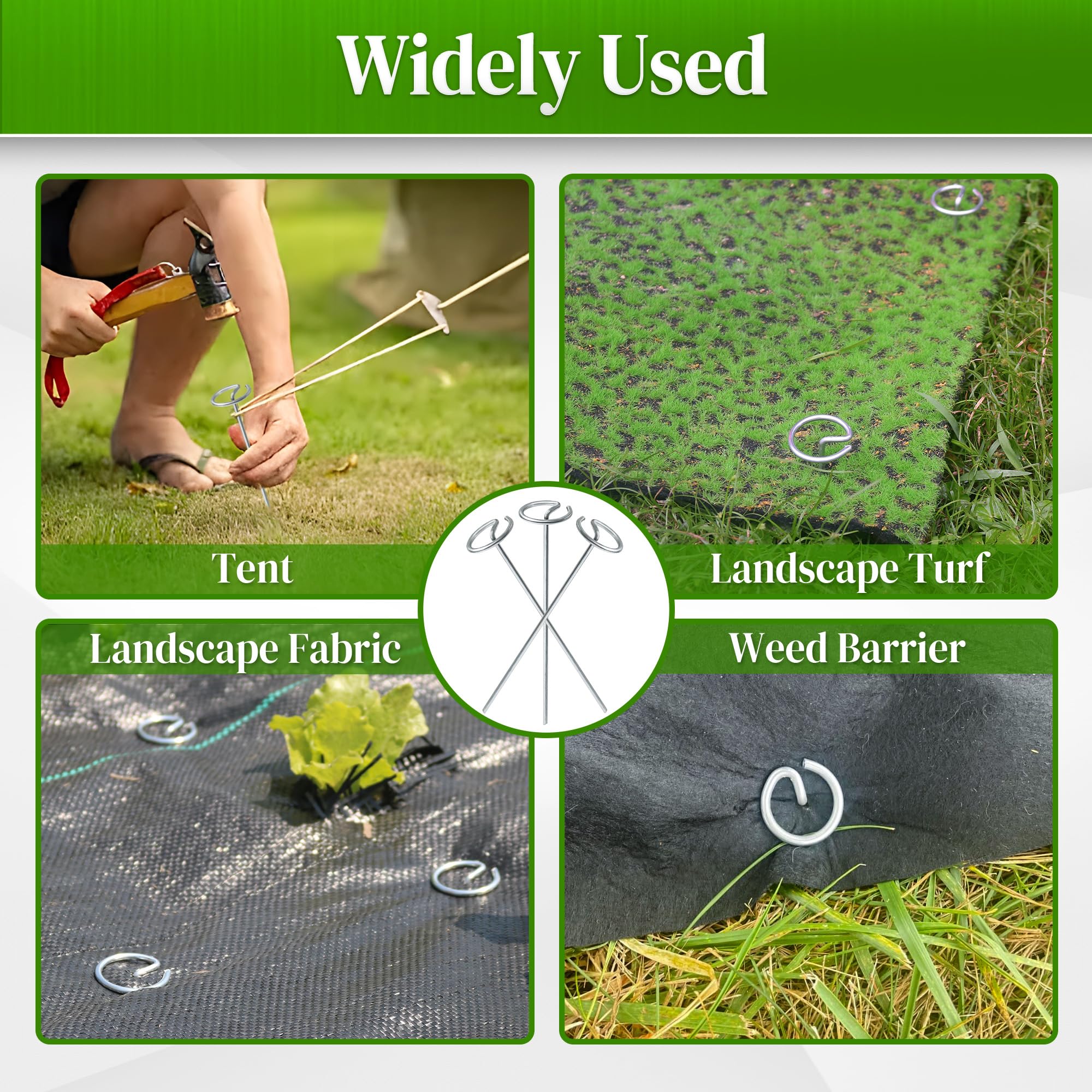 Quibbay Lot de 100 agrafes circulaires pour paysage de calibre 11, pas facile à plier, piquets en tissu galvanisé de 15,2 cm, piquets de jardin pour aménagement paysager, piquets de sol robustes
