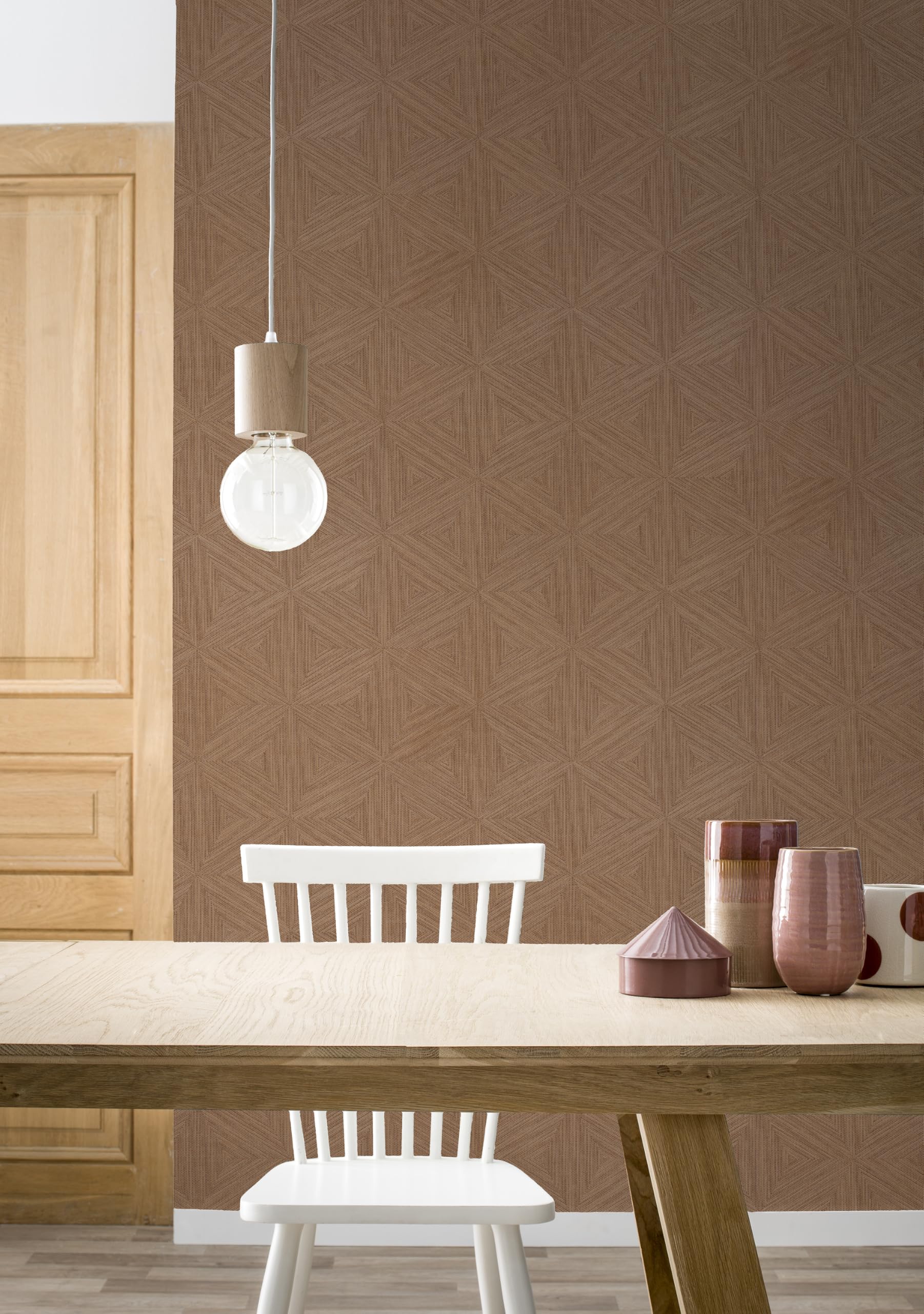 Rasch Back To Nature - Papel pintado de vinilo 3D geométrico en color marrón para un ambiente escandinavo, resistente y lavable, 10,05 m x 0,53 m