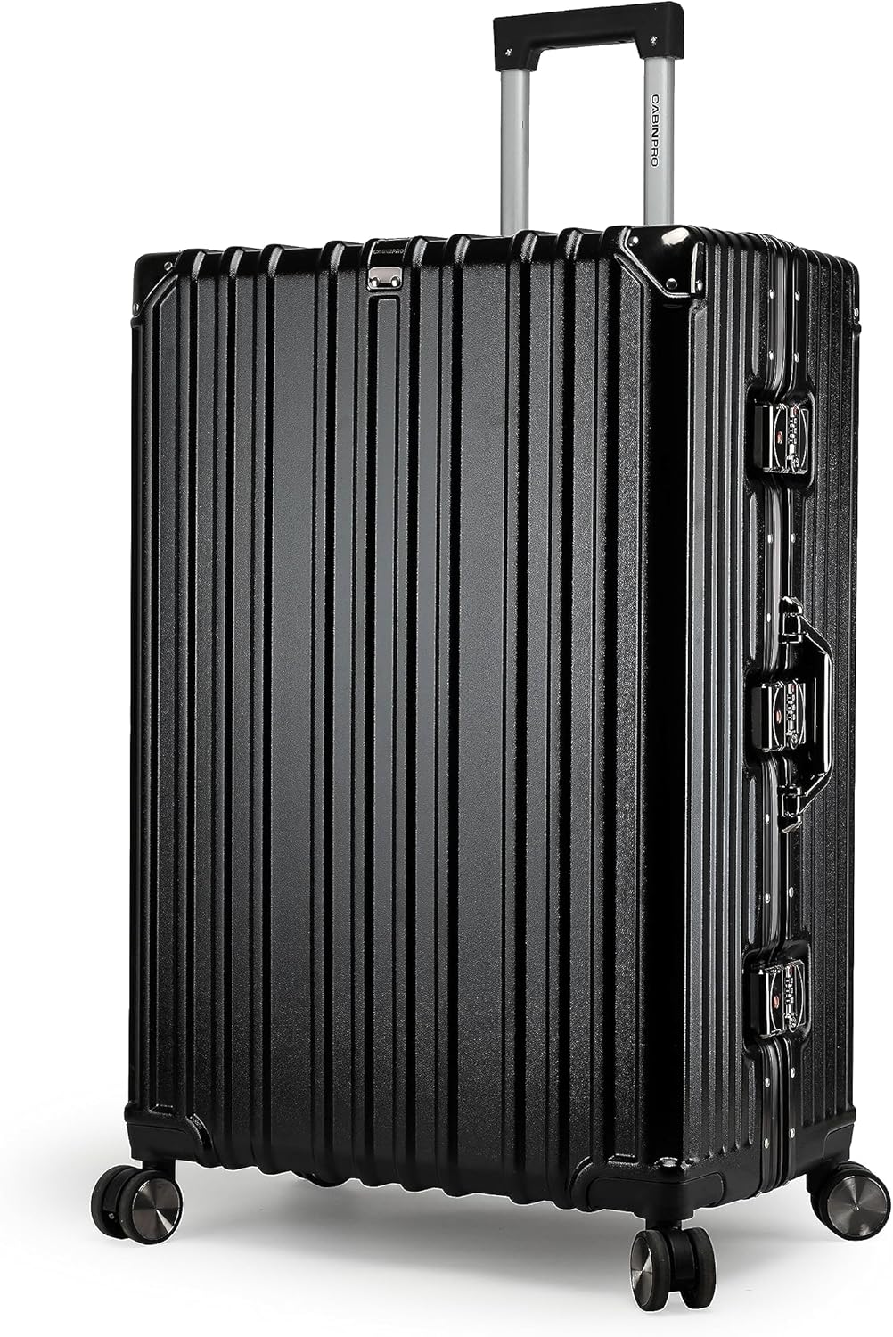 Cabin Pro Light Weight Aluminum Frame Fashion Trolley Luggage Polycarbonate Hard Case Checked Luggage with 4 Quite 360° Double wheels, CP001 (Checked Luggage 28-Inch, Black) Cabin Pro Light Weight Aluminum Frame Fashion Trolley Luggage Polycarbonate Hard Case Checked Luggage with 4 Quite 360° Double wheels, CP001 (Checked Luggage 28-Inch, Black)