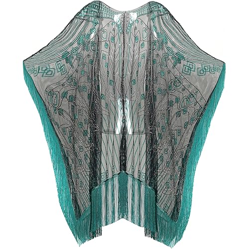 BABEYOND 1920s Sequin Beaded Shawl Wraps Fringed Evening Cape Scarf for Wedding