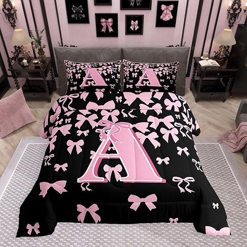 jejeloiu Girls Cute Bow Kids Comforter Set Queen Size for Ki