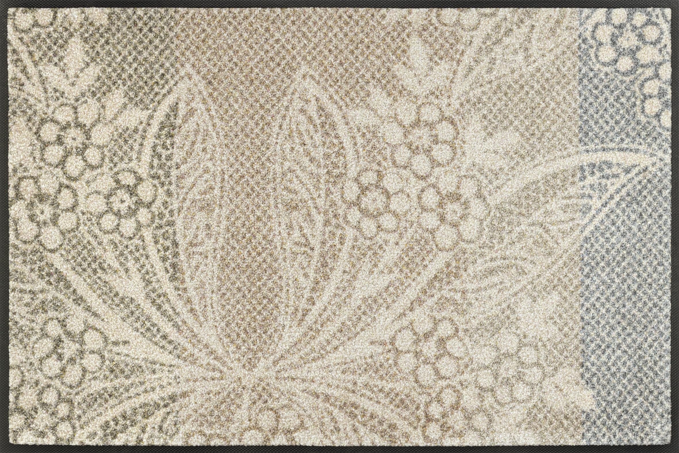 Paillasson extérieur et intérieur lavable Floral Lace gris 50x75cm pour entrée propre