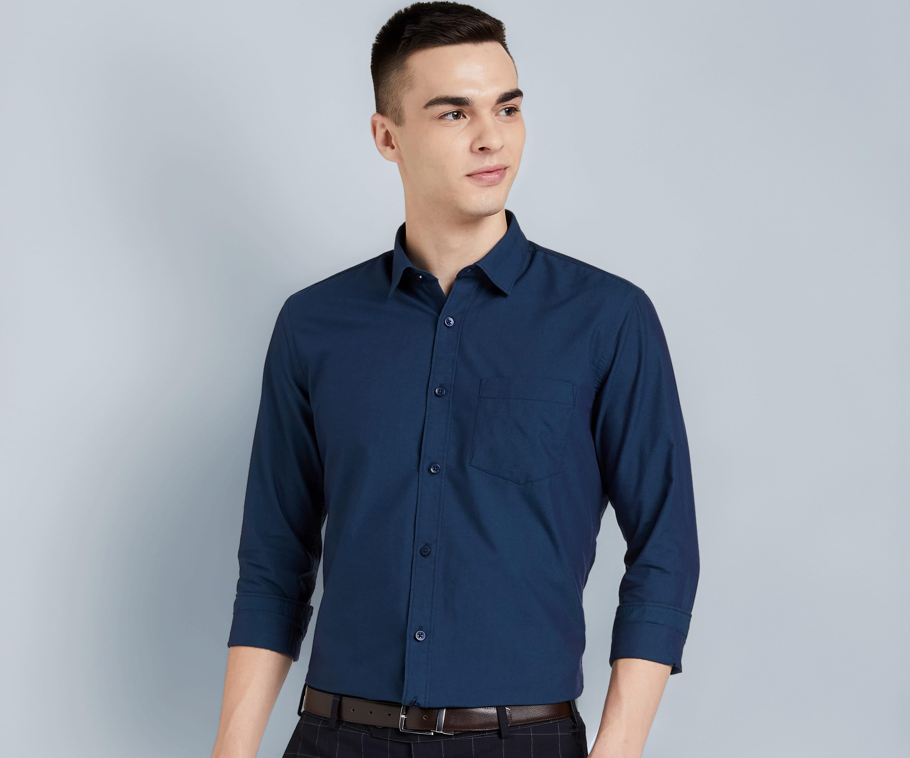 - Men's Solid Cotton Slim Fit Formal Shirt | Plain | Full Sleeve
