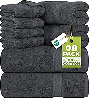 Utopia Towels 8-Piece Grey Luxury Bath Towel Set - 100% Ring Spun Cotton, Super Absorbent, Quick Dry, Plush - 2 Bath, 2 Hand, 4 Washcloths