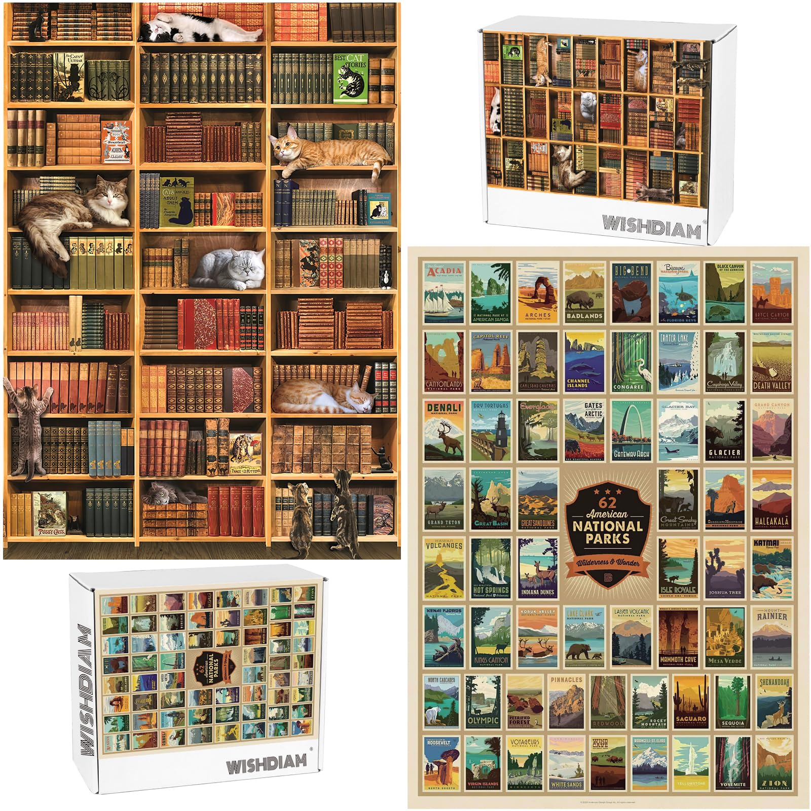 WISHDIAM 62 National Parks & Cats Library Jigsaw Puzzles for Adults