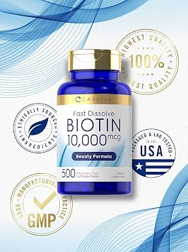 Carlyle Biotin 10,000 mcg Hair, Skin & Nails | 500 Fast Dissolve Tablets | Maximum Strength | Vegetarian, Non-GMO, Gluten Free Supplement