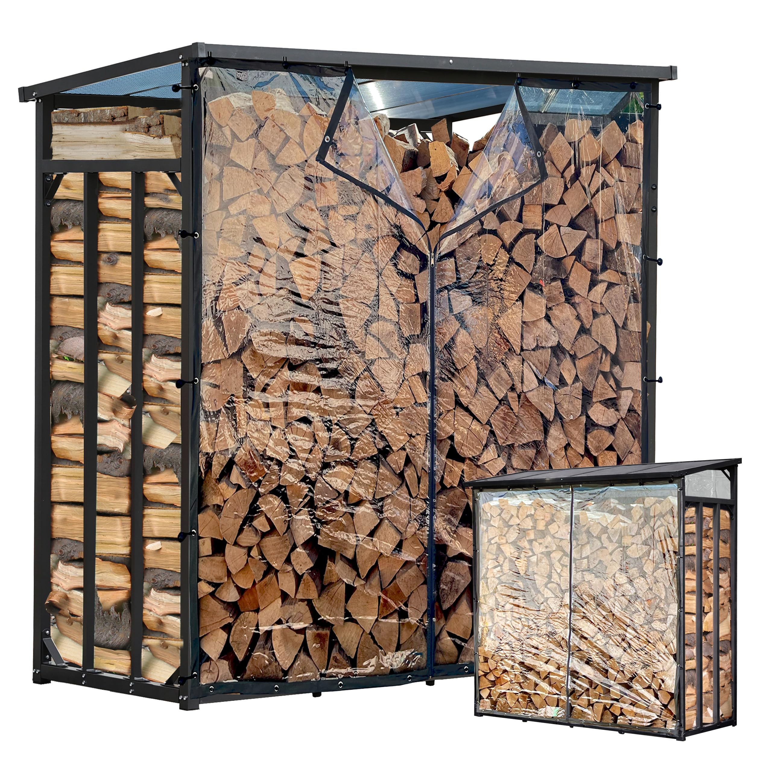 QUICK STAR Metalen haardhoutrek XXL, 185 x 70 x 185 cm, met weerbestendige folie, promotie, tuin, haardhoutopslag, 2,3 m³, stapelhulp voor buiten, antraciet