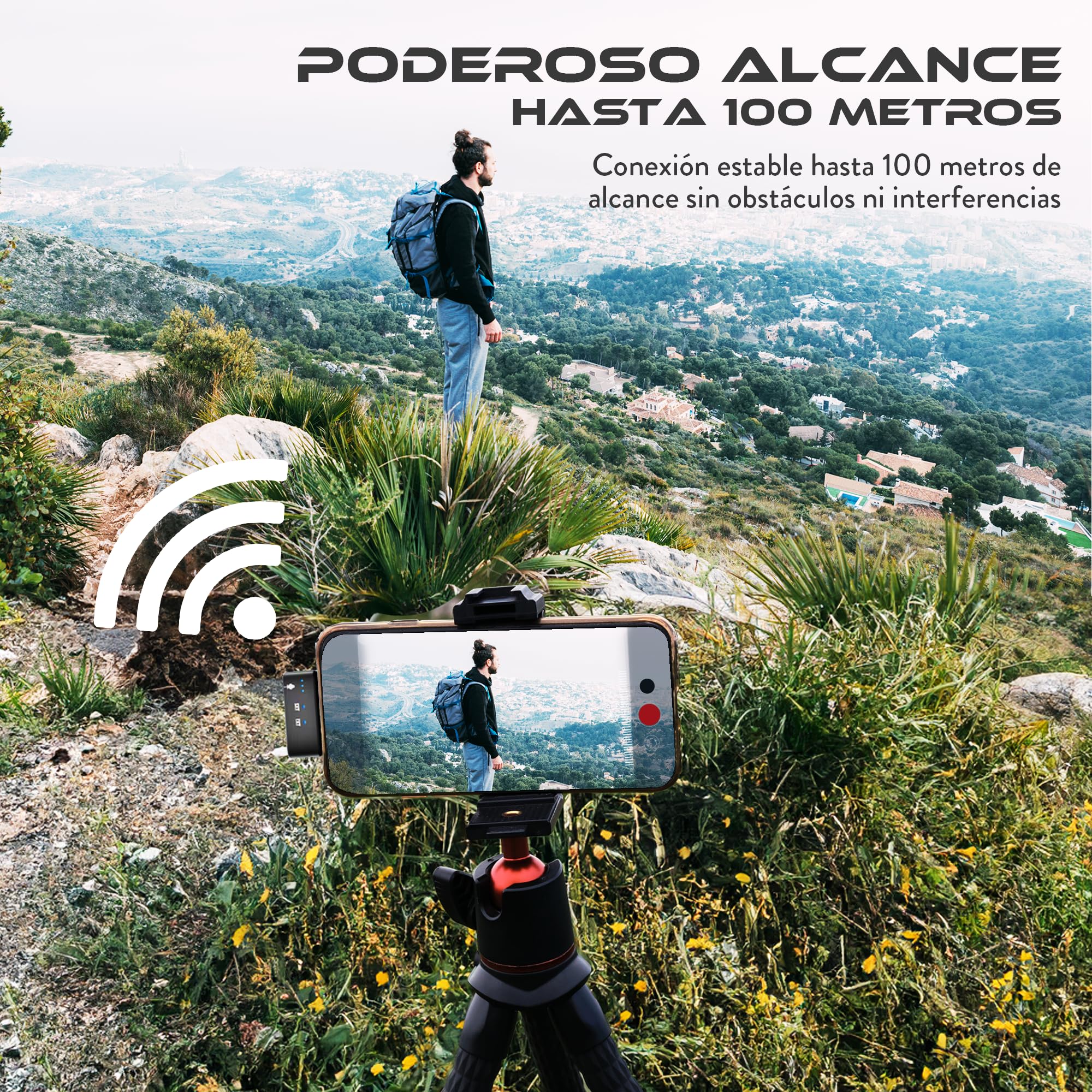 Microfono Inalambrico Solapa, para Android e iPhone 15X SOUNDPRO Set, Compatibilidad Universal, Cancelación de Ruido ENC Pro, Modo Reverb, 400mAh +26h hasta 100m, Hi-Fi Audio.