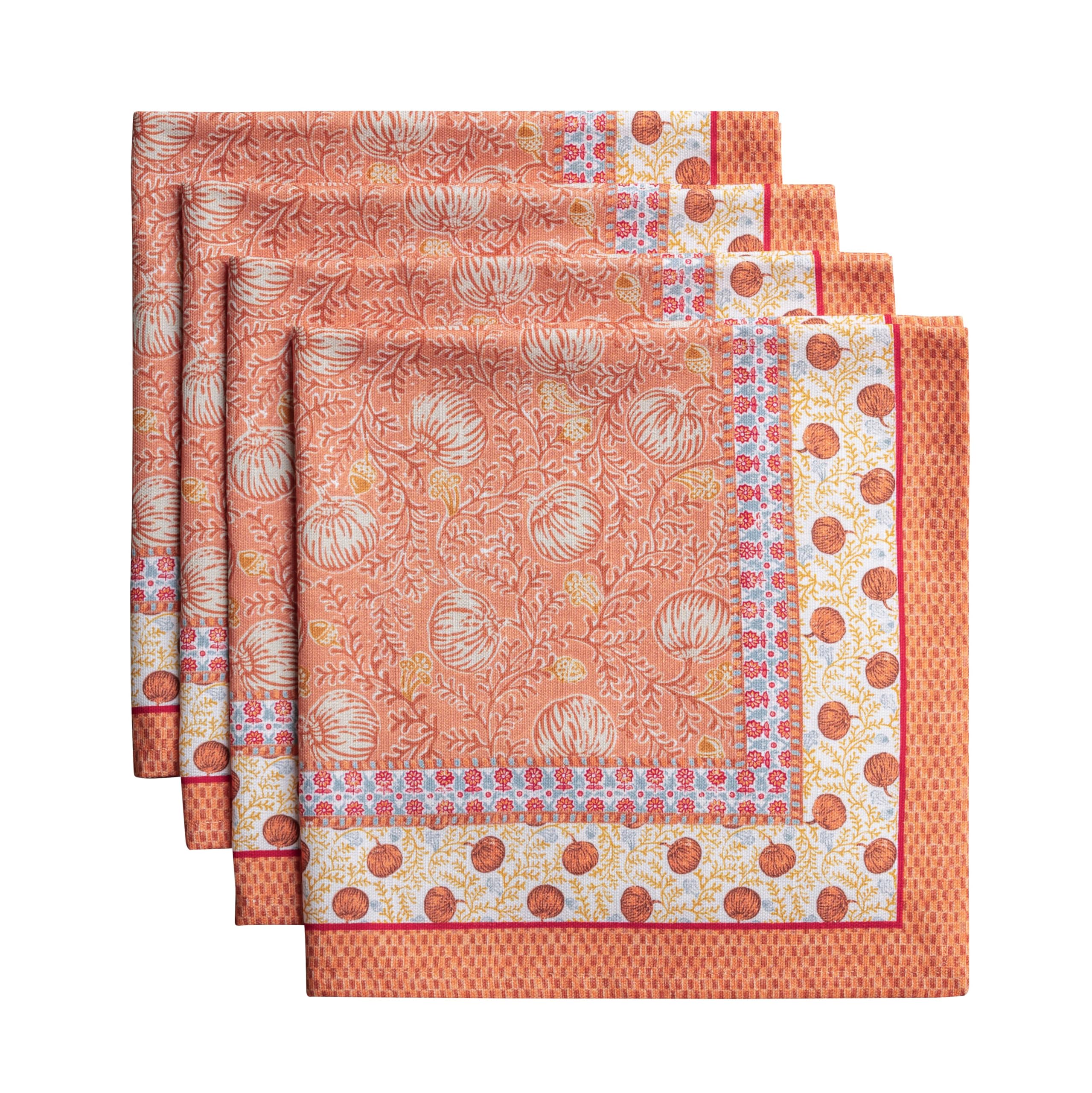 Maison d' Hermine Cloth Napkins Set of 4 100% Cotton for Thanksgiving Christmas Decorations Everyday Reusable Square Fall Napkins Cloth Washable Dinner Party (Harvest Festival, 20"x20")