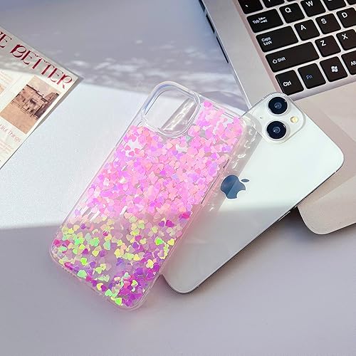 Miniatura 9 de Funda para iPhone 13 Pro Max con lentejuelas y corazones rosados, con purpurina holográfica, bonita estética, a la moda, para mujer, niña bonita