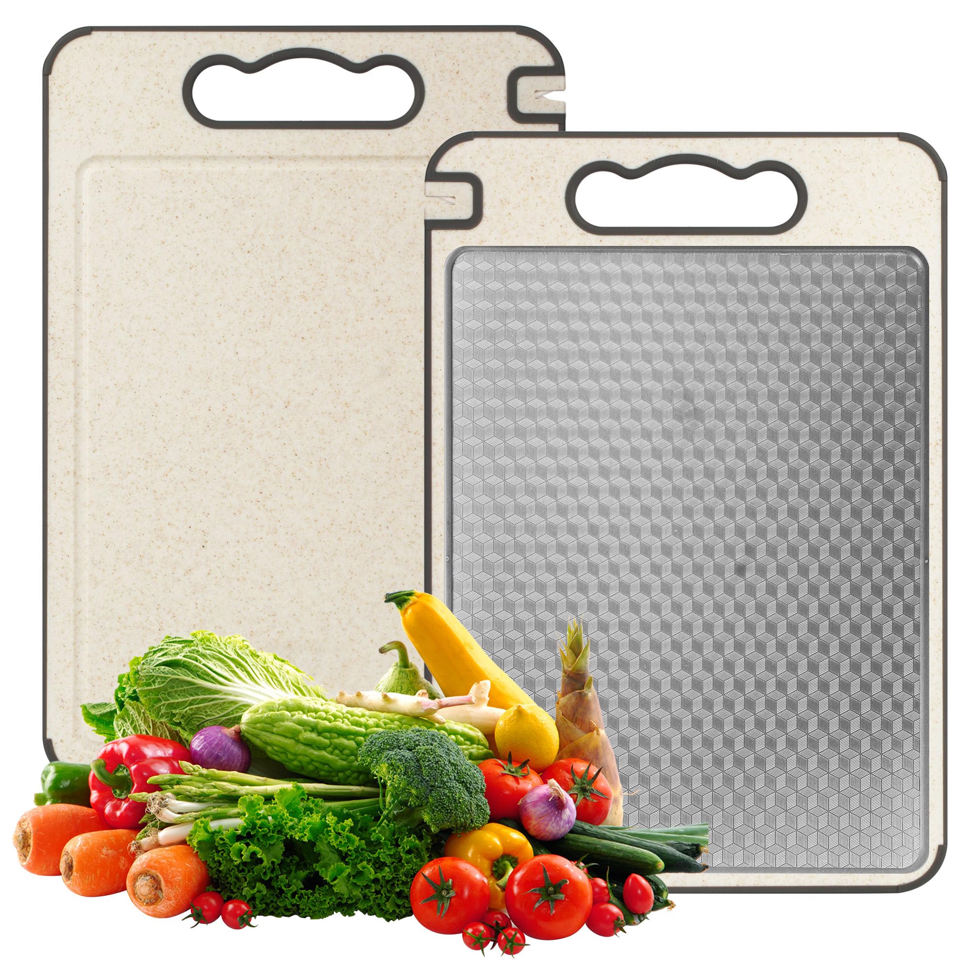 Tagliere da cucina in titanio su entrambi i lati, in acciaio inossidabile 316 per uso alimentare, con tappetino antiscivolo, tagliere per impastare pane, pasta, carne, verdure (39 x 28 cm