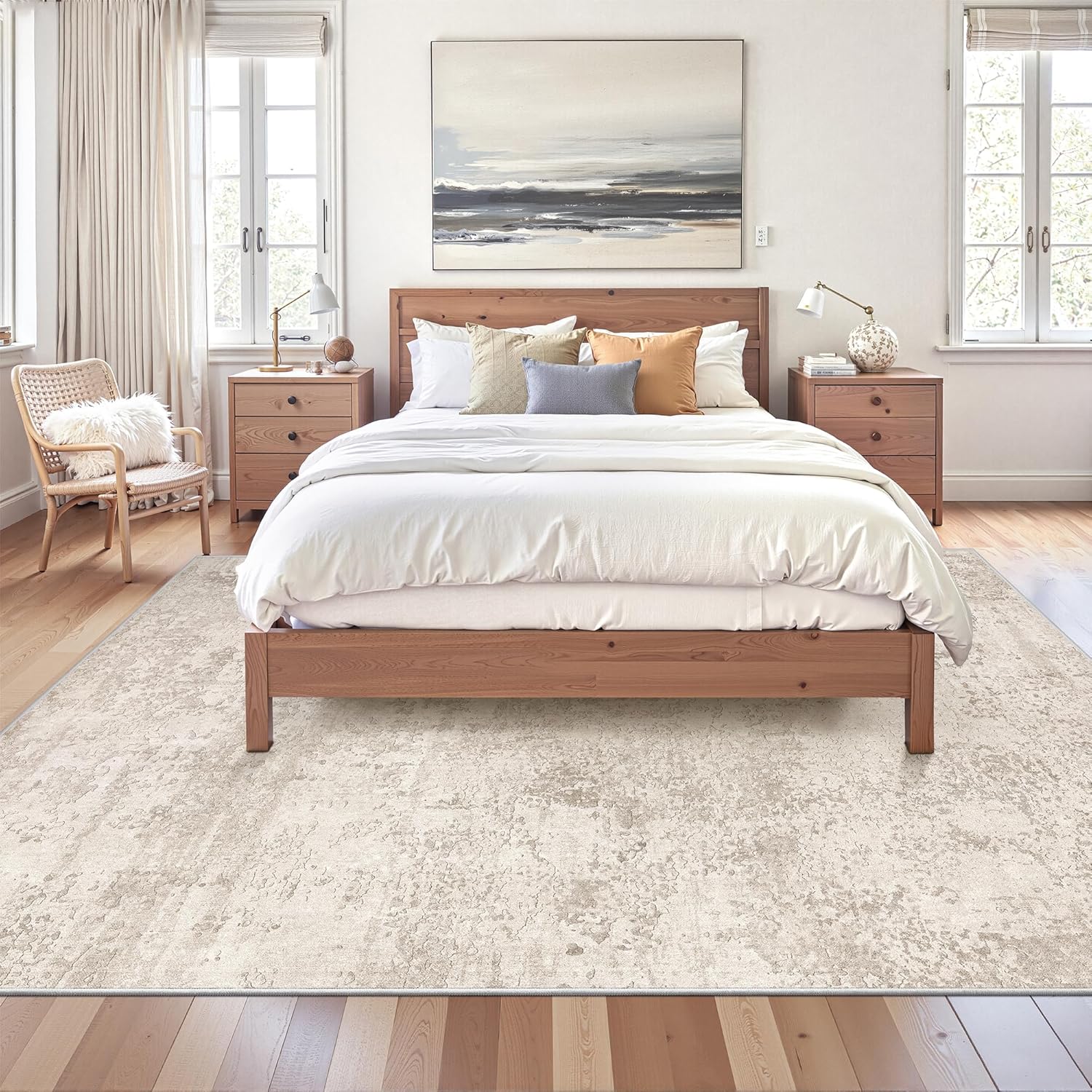 Art&Tuft Washable Rugs 6x9, Abstract Area Rugs for Living Room - Non Slip and Low Pile Soft Thin 6x9 Rug for Bedroom, Dining Room, Kitchen, Office, Beige