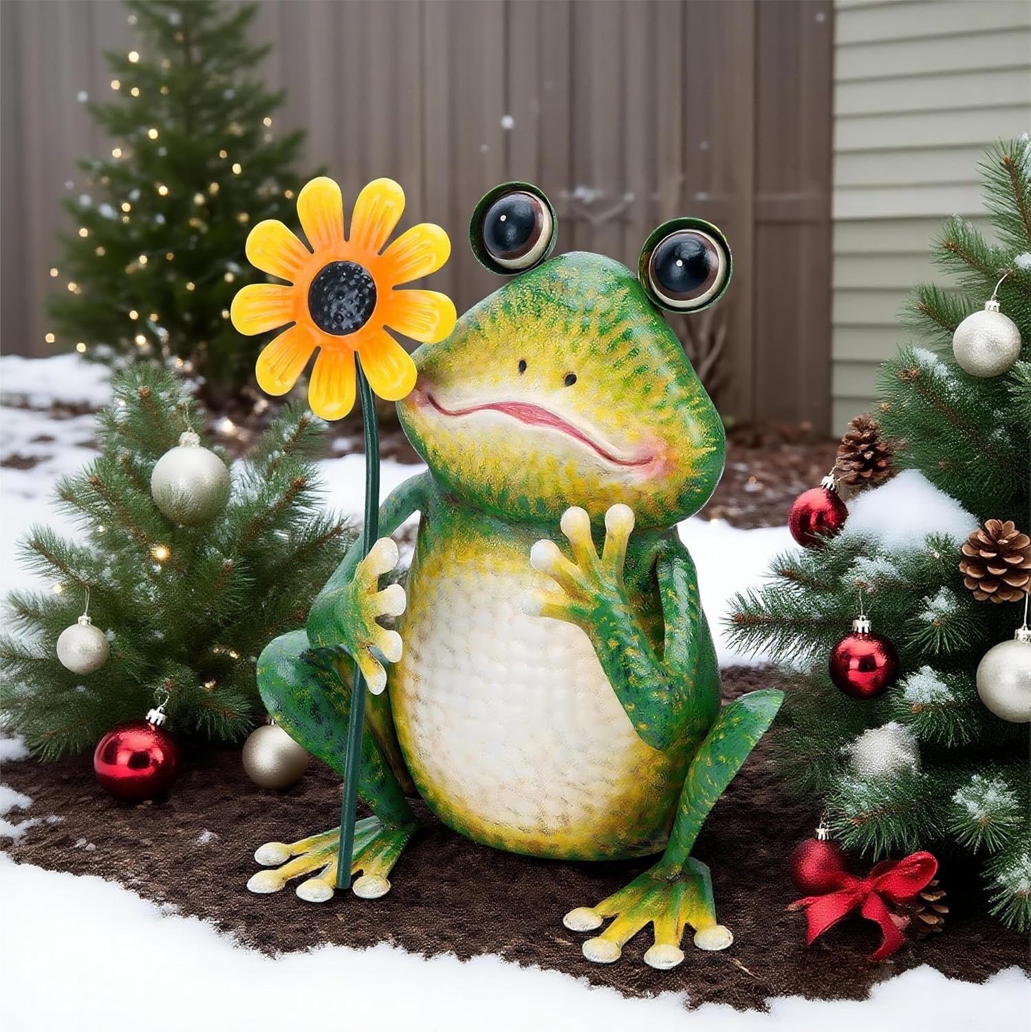 chisheen Garden Frog Statue Outdoor Decor Metal Frog Yard Art Sculpture
