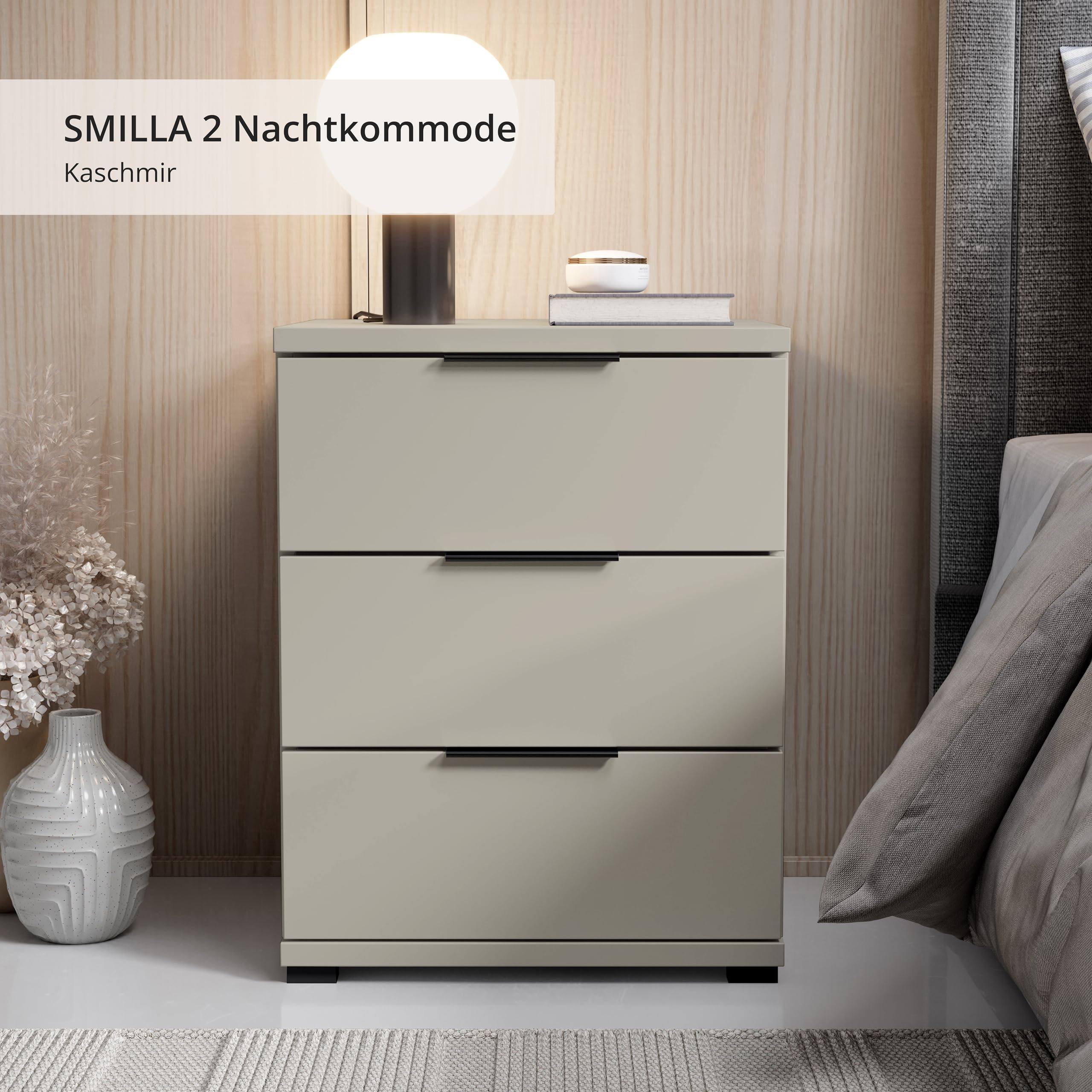 SMILLA 2 Nachttisch Moderne Nachtkommode Kaschmir 46 x 61 x 42 cm (B/H/T)