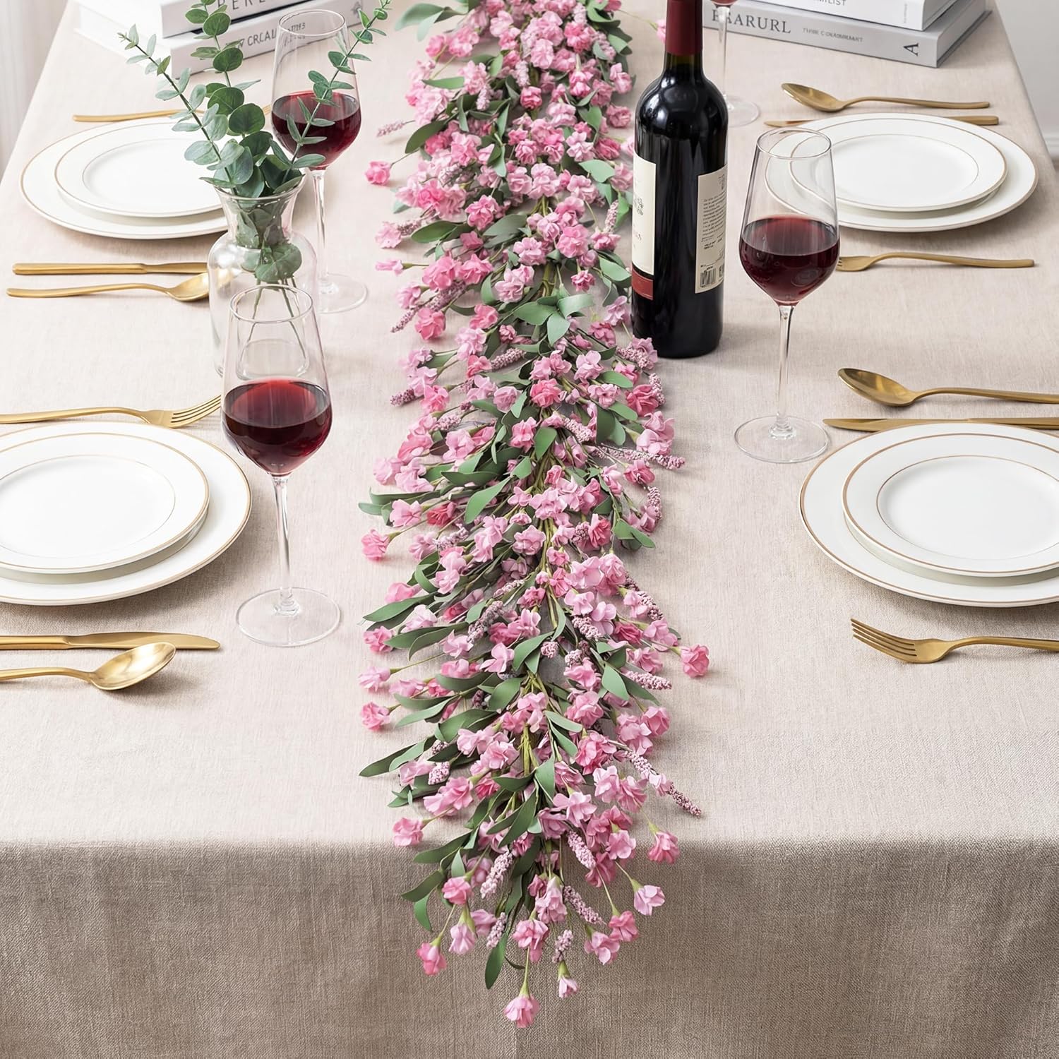 Artgar Flower Garland 6Ft Spring/Summer Garland Floral Garlands for Mantle All Year Round Paper Garlands Decor for Indoor Outdoor Home Wedding Arch Porch Stair Backdrop Year Round Decor (Pink)