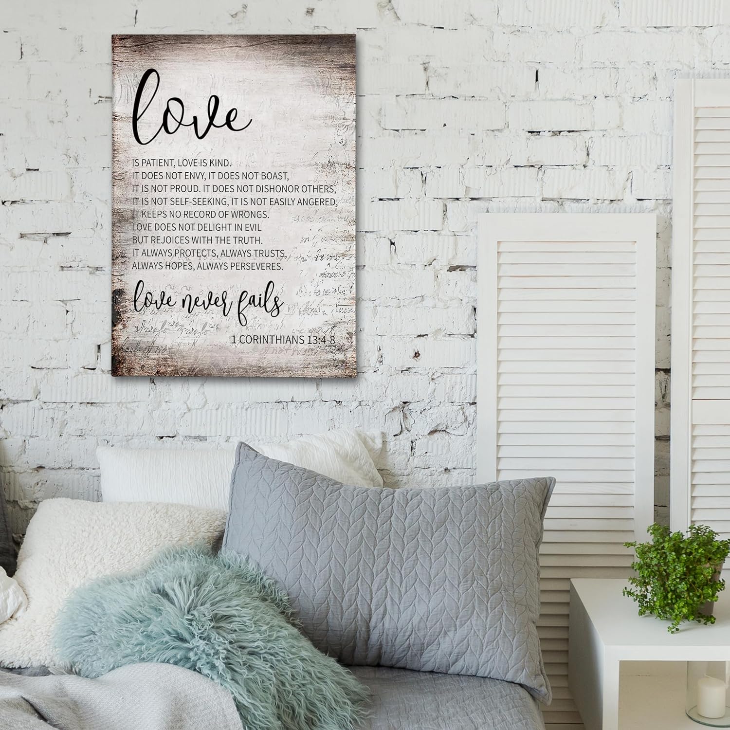 PHAMTE 1 Corinthians 13:4-8 Love Is Patient Love Is Kind Scripture Canvas Wall Art,Scripture Wall Art,Religious Christian Framed Canvas Painting Artwork Home Bathroom Room Office Decor（16x24 Inch