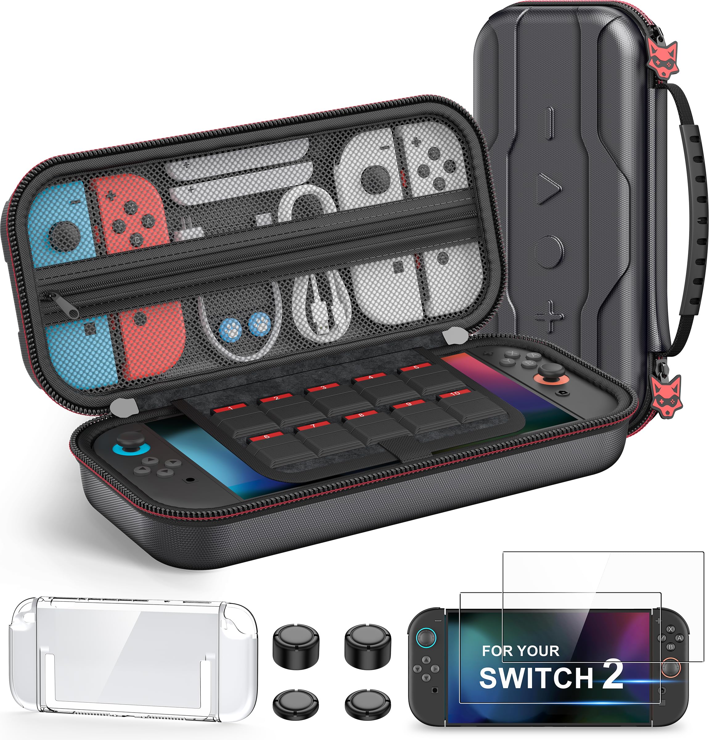 Borsa per il trasporto compatibile con Nintendo Switch OLED/Switch Console, custodia rigida per switch portatile, borsa da viaggio con tasche per accessori e con 10 giochi di archiviazione, nero