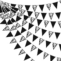 Vista 1 de Decoraciones de fiesta de Halloween en blanco y negro de 32 pies, banderines de tela de calavera, banderines de pirata, banderines triangulares