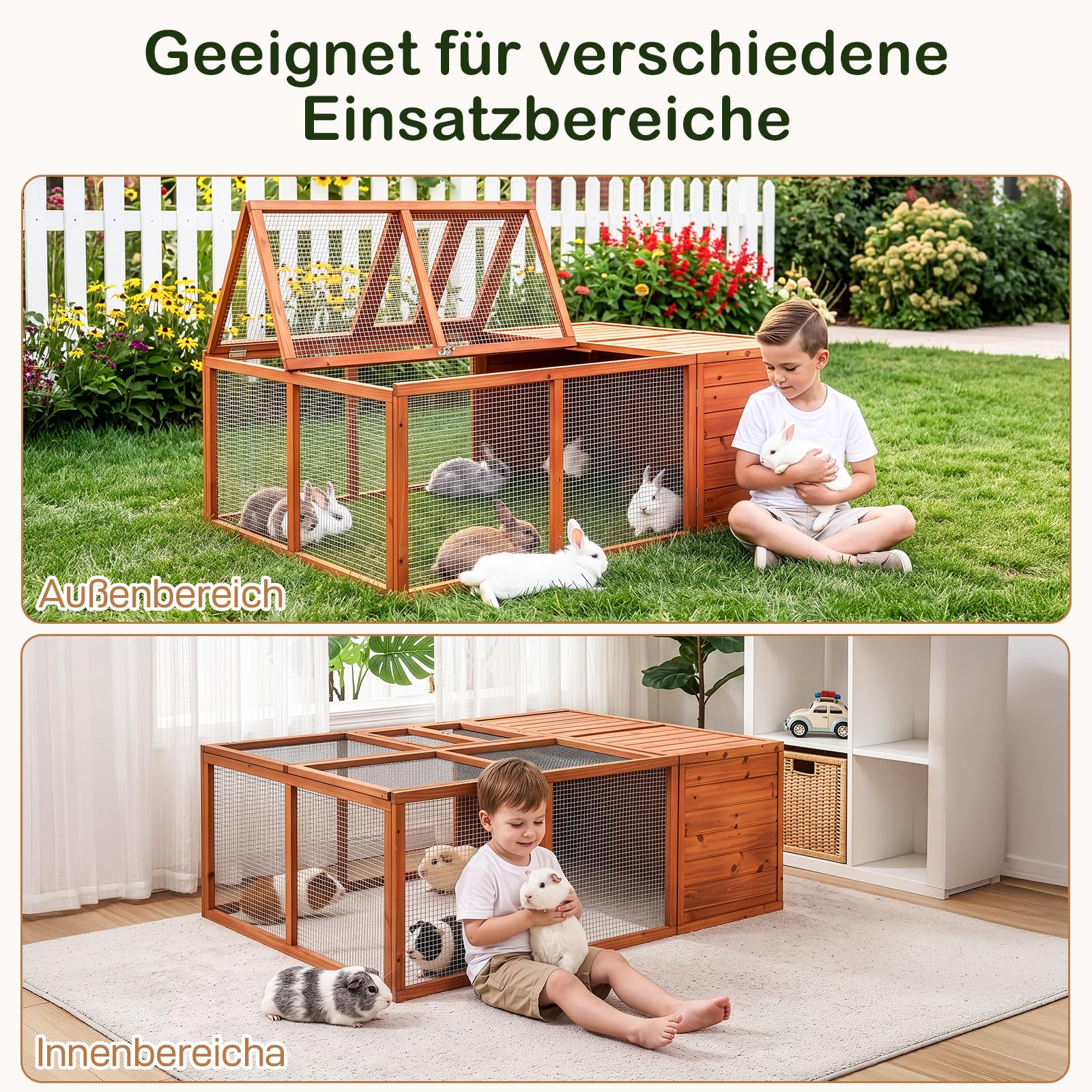 kaninchenstall, Das obere Paneel lässt Sich hochklappen, freilaufgehege Geeignet für Kaninchen und Meerschweinchen, hasenstall draußen Winterfest, 150x103x53cm