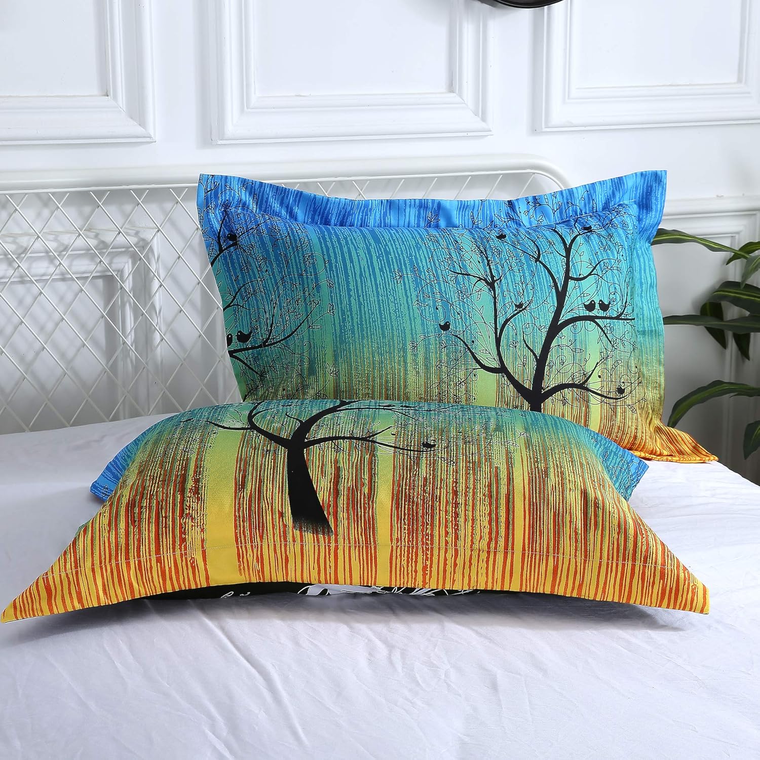Swanson Beddings A Pair of Rainbow Tree Pillow Shams (Standard, Blue)
