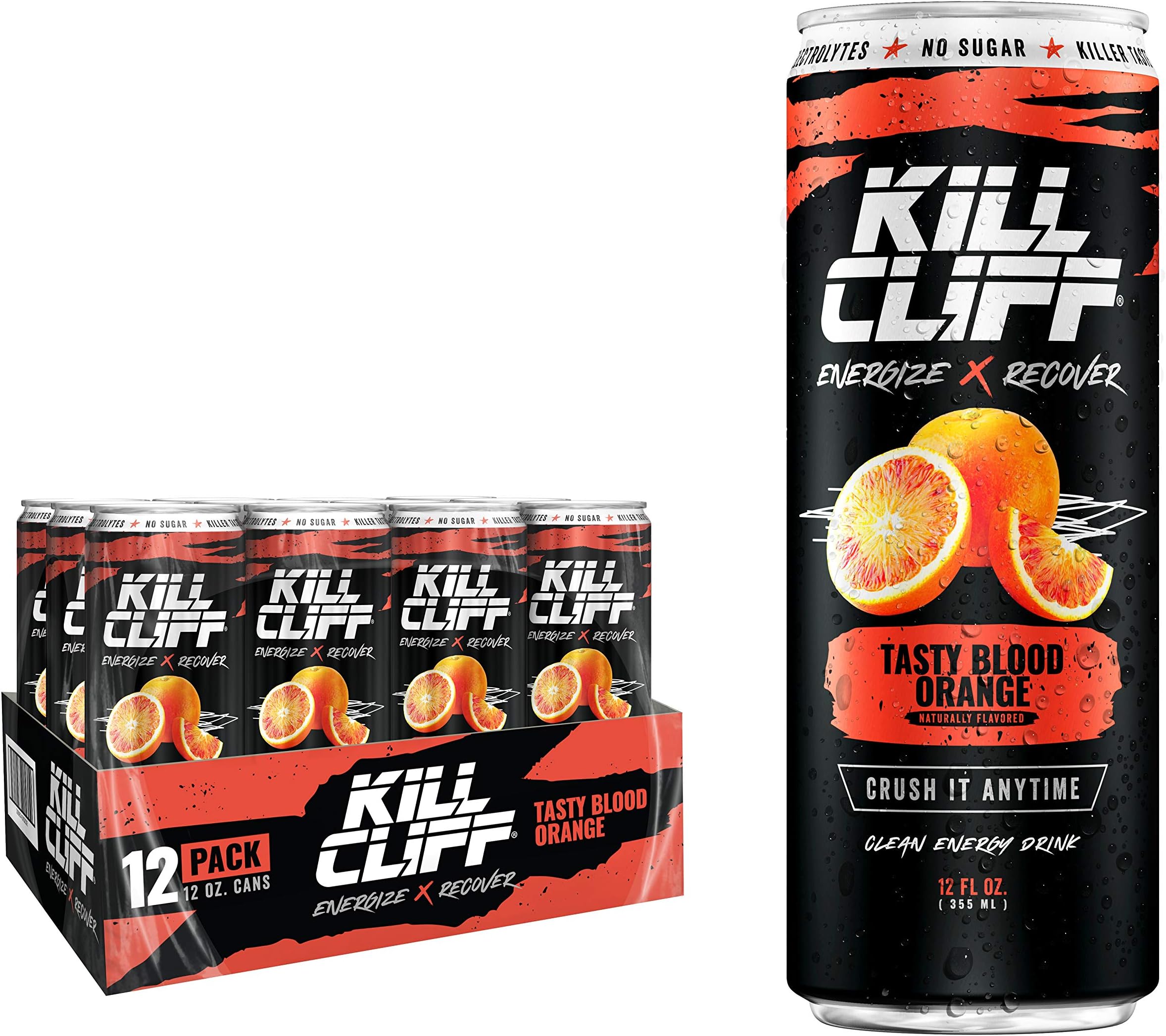 Kill CliffElectrolytes Energy Drink, Keto Post or Pre Workout, Low Carb Sugar Free Energy Drinks with Green Tea, B Vitamins, Enzymes, Clean Recovery Drink for Hydration (Tasty Blood Orange)