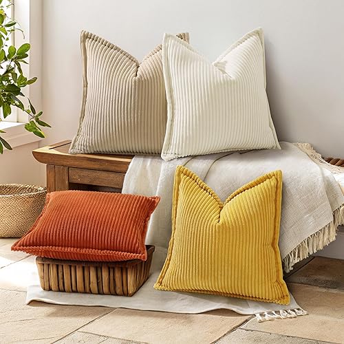 Miniatura 4 de decorUhome - Juego de 2 fundas de cojín de pana decorativas de Navidad, suaves, estilo bohemio y rural europeo, para sala, cama, sofá, fundas de