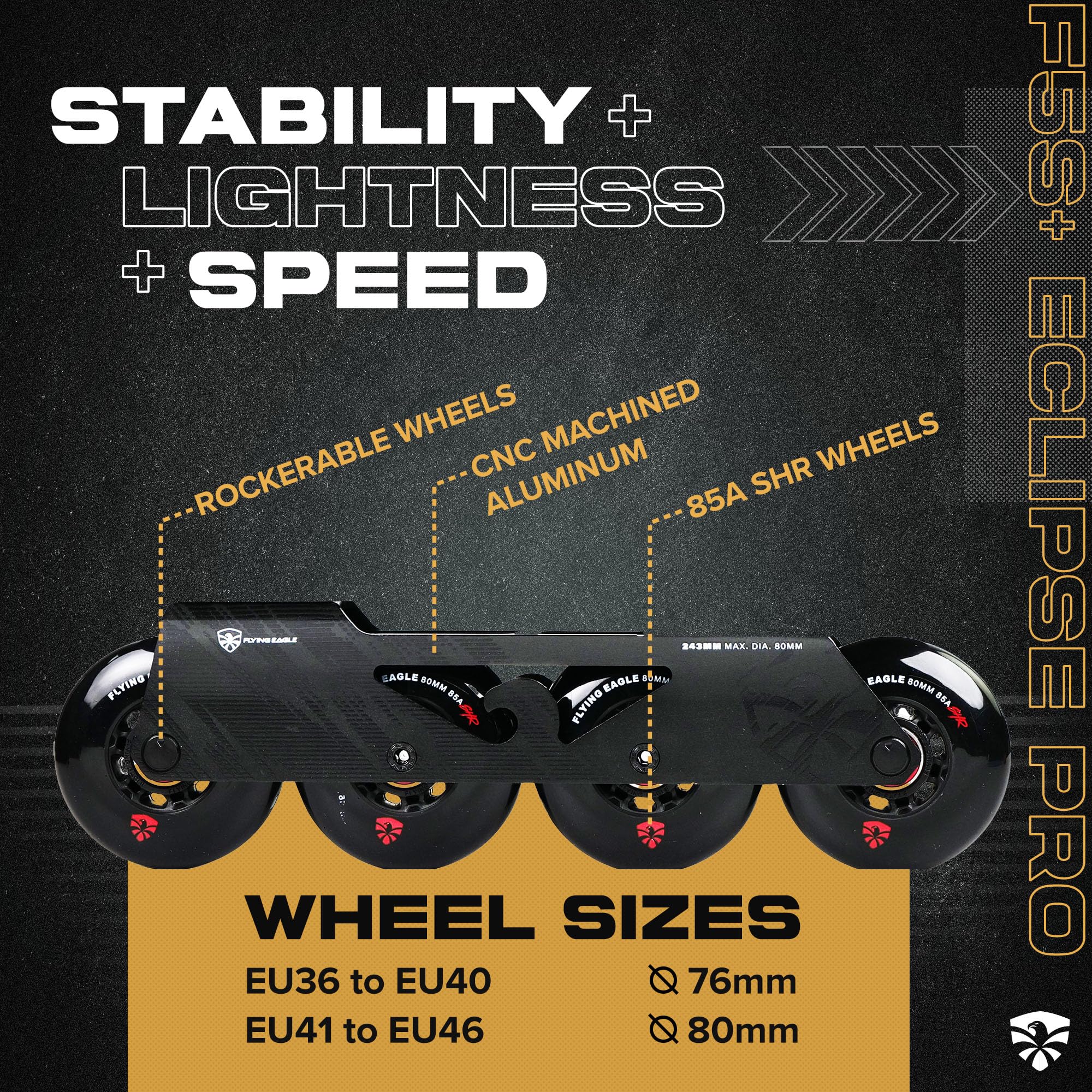 Flying Eagle Skates | F5S+ Eclipse Pro - Men & Women Adult Inline Skates - Black, 38