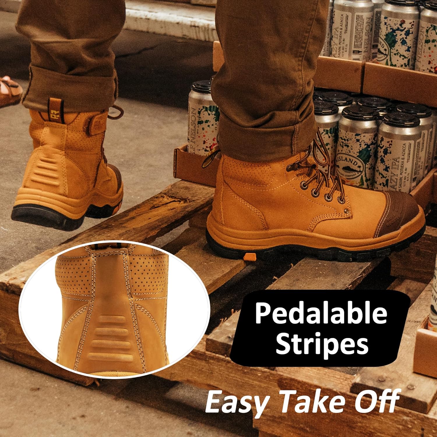 ROCKROOSTER Madison 6" Steel Toe Work Boots for Men with YKK Side Zipper Toe Cap Non-Slip Rubber Outsole, Comfortable Side Zip Lightweight Breathable Leather Shoes, Metal, ASTM F2413-18 M/I/C EH AK052 - Image 6