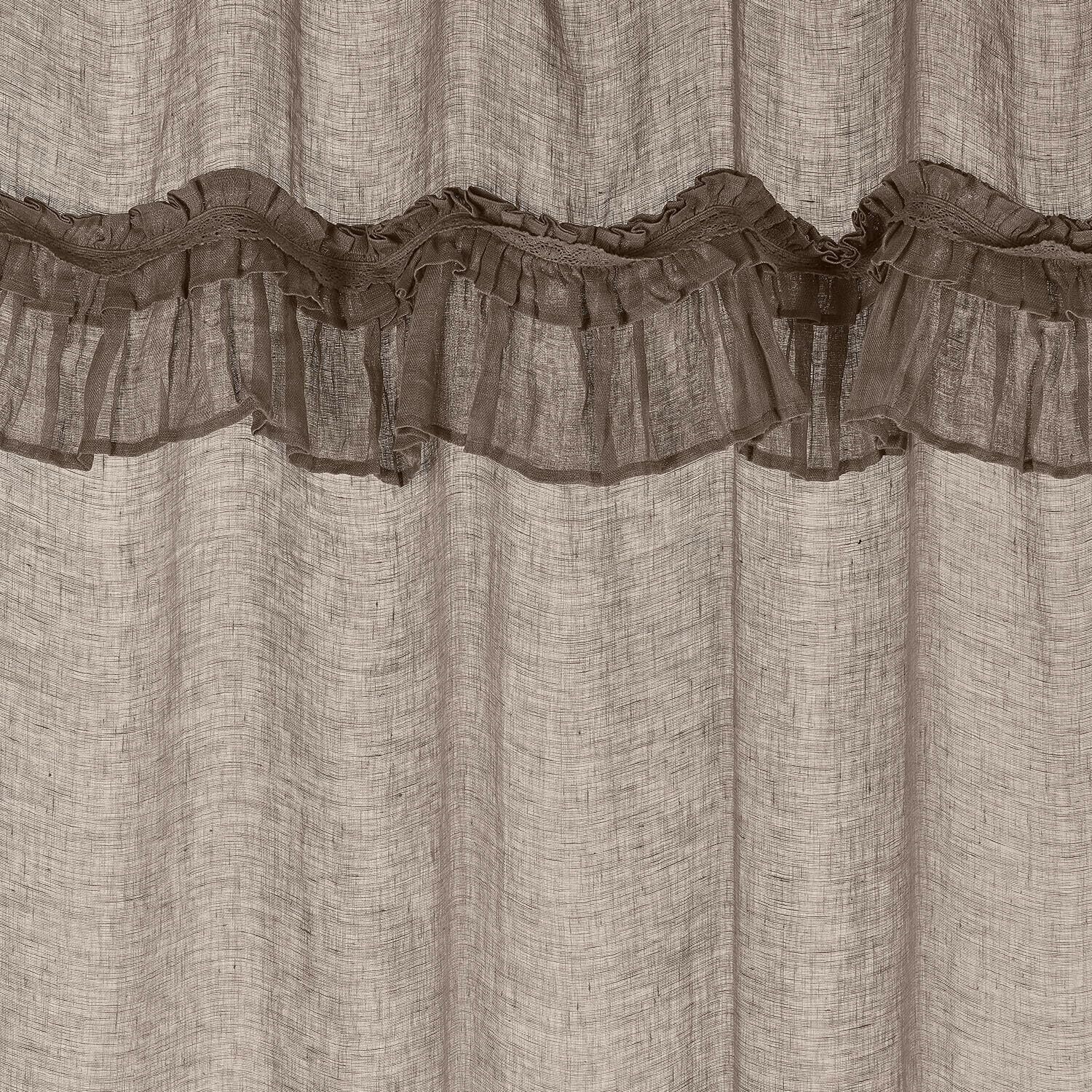 Loberon Gardine Tousia, romantischer Stil, mit Volants & Spitze, leicht lichtdurchlässig, Sichtschutz, Vorhang, Wohntextilien, Leinen, Baumwolle, braun