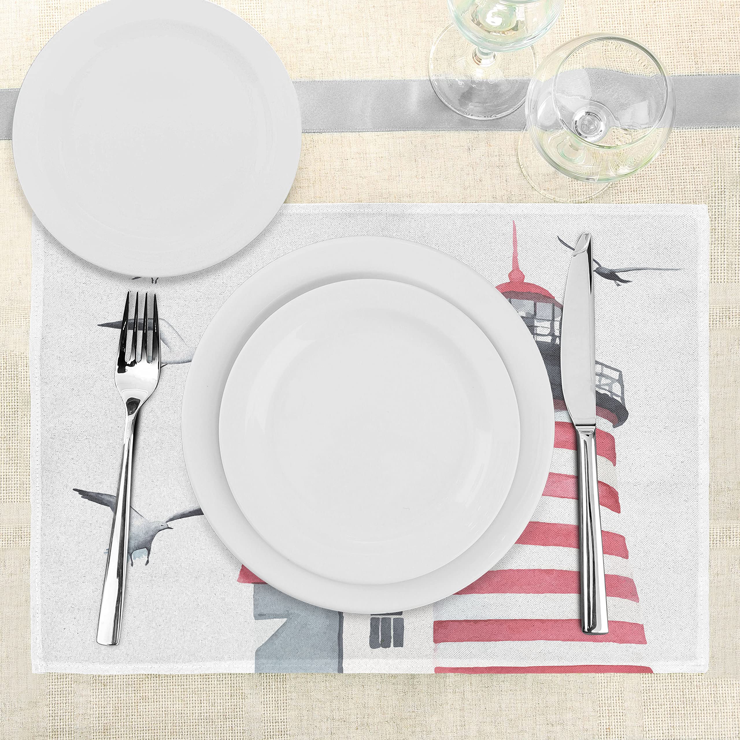 ABAKUHAUS Tovagliette Americane In Tessuto Set Da 4 - Marine Life, Lavabili, Impermeabili, 45x30 Cm, Azzurro Grigio E Cioccolato