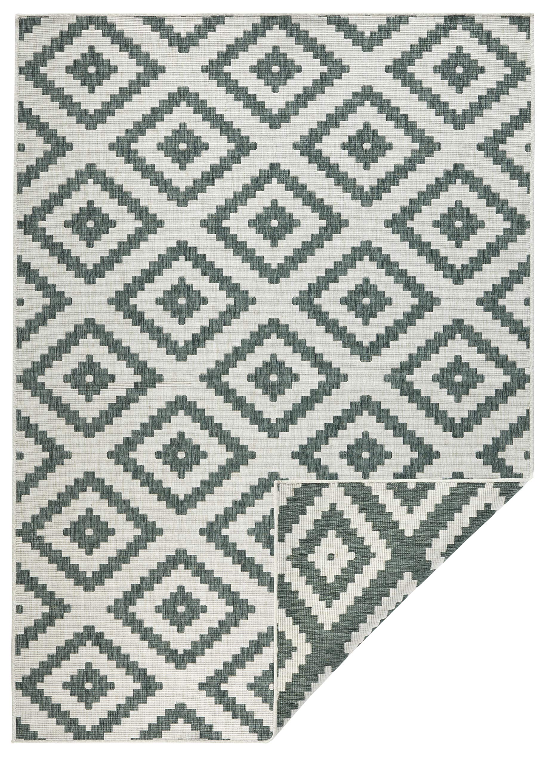 NORTHRUGS In- und Outdoor Teppich Malta 240x340 cm - Wendeteppich Wetterfest Modernes Geometrisches Muster Teppich für Balkon Terrasse Garten Wintergarten Wohnzimmerteppich Wasserfest in Grün Creme