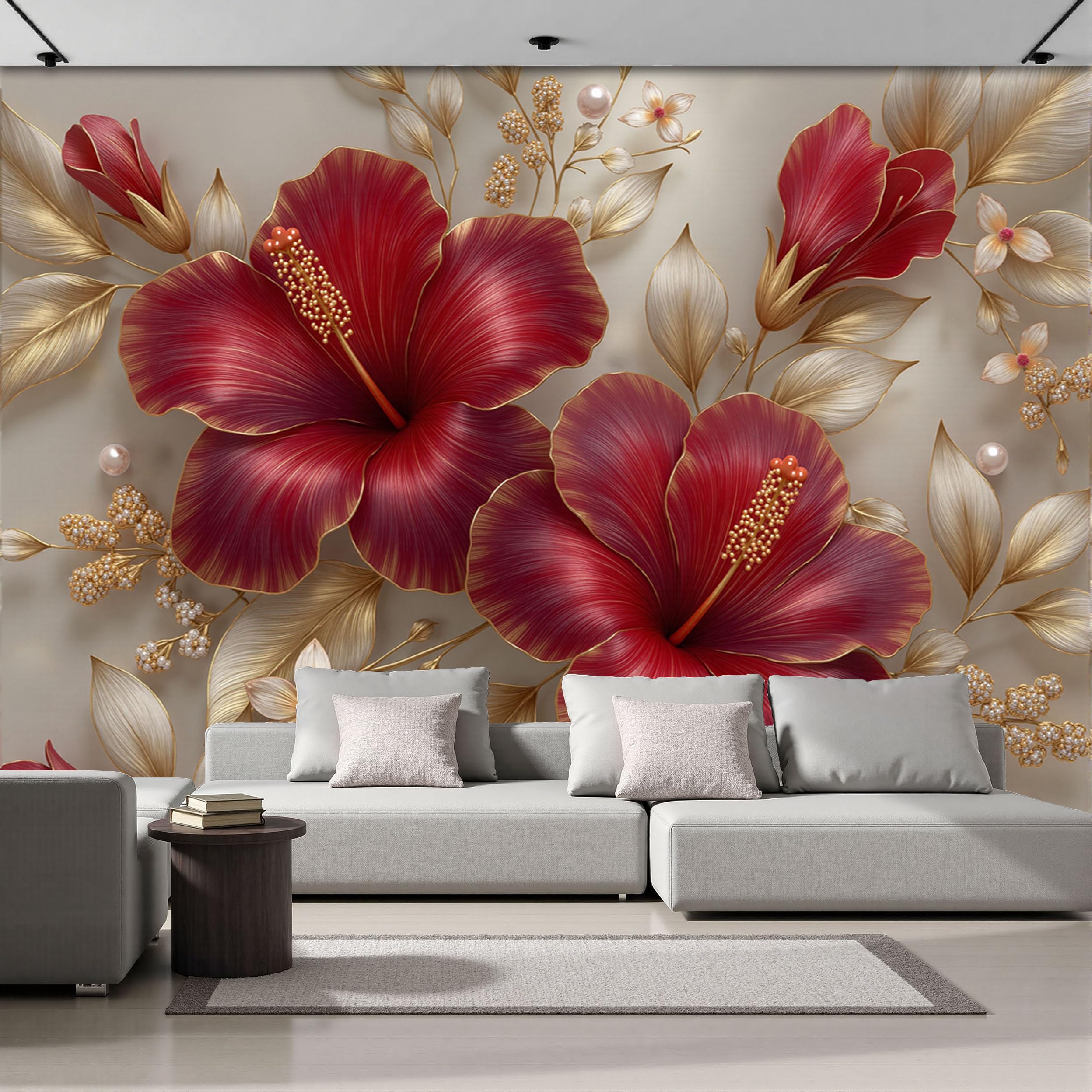 Papier peint panoramique fleurs de luxe : Décoration murale 3D 200x140cm