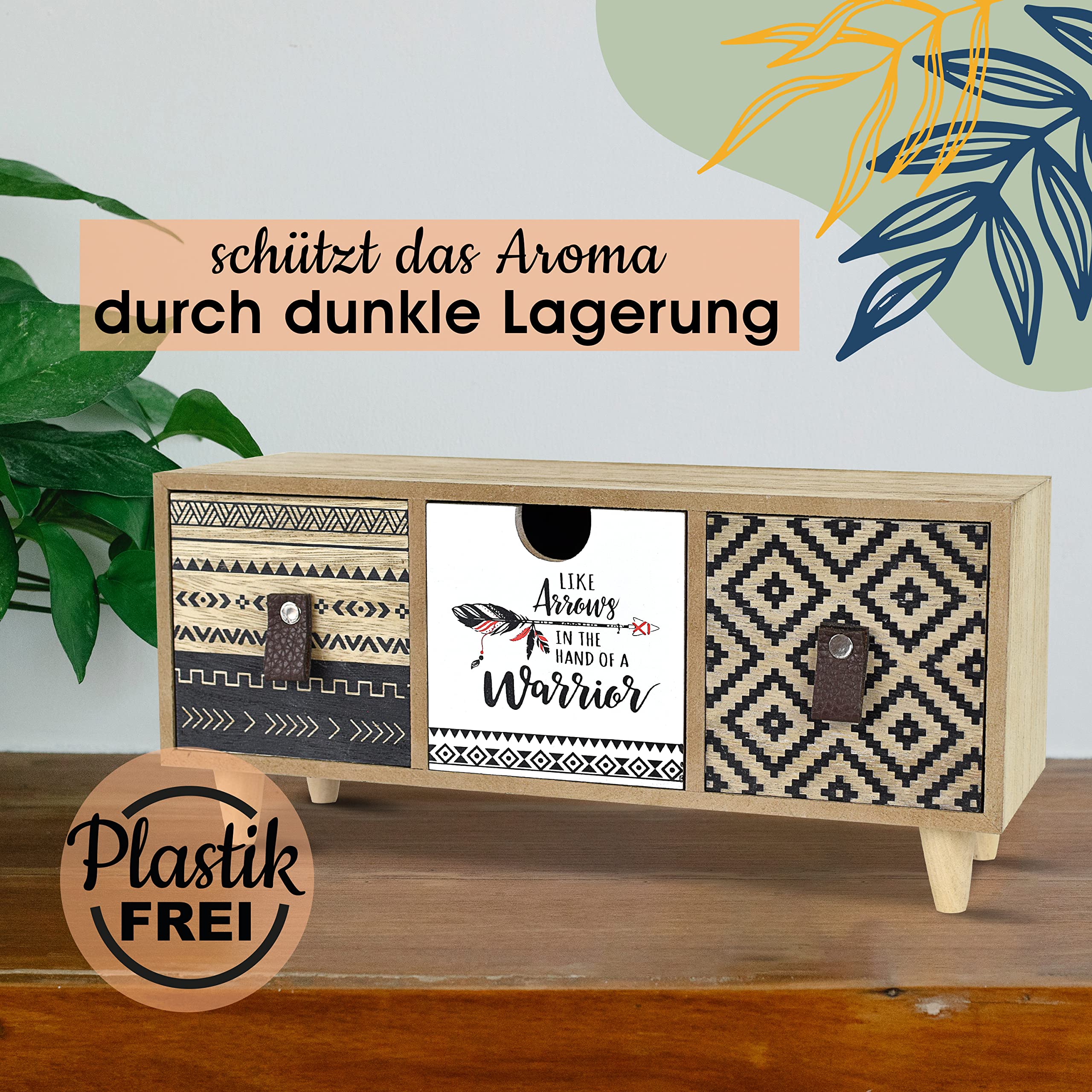 TEEBOX NEU (LIEGEND) MODERNE TEEBEUTEL AUFBEWAHRUNG | aus Holz | im Boho Stil | zum Aufbewahren und Servieren | mit herausnehmbaren Laden | vielseitig einsetzbar | dekorative Teebox