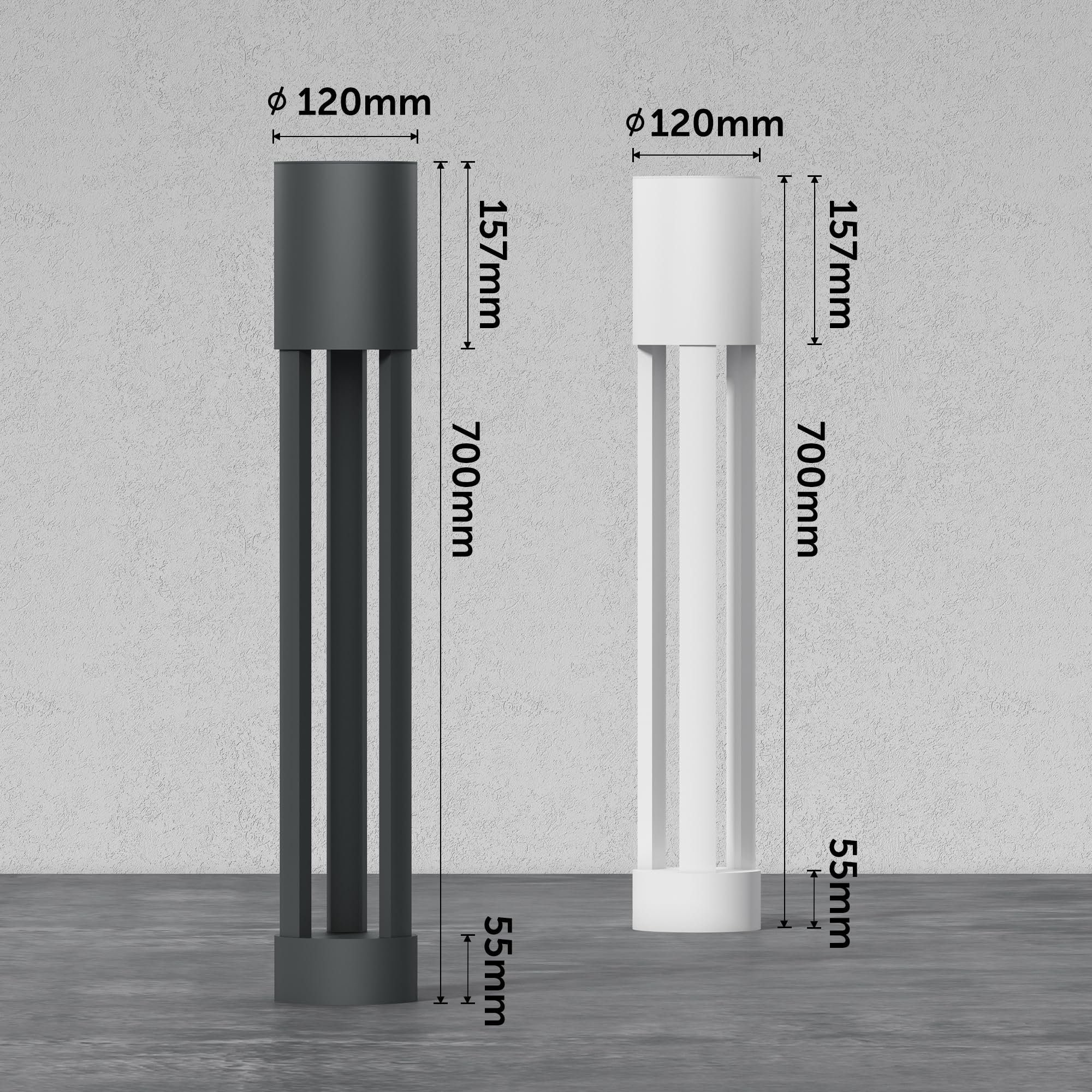 doporro Wegeleuchten Außen Stromanschluss 70cm Gartenleuchte IP65 10W | Gartenlampen für Draußen Strom, 3000K Warmweiß Pollerleuchte Standleuchte Außen, Ø120xH700mm, Sandgrau dunkel, NeoForge