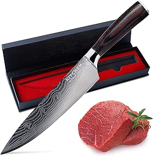 Kitchen World Tools Chef Knife – Sharp Kitchen Knife – Premium Stainless Steel Knife – Chopping Knife – Cooking Knife with Ergonomic Handle – 8 inch Chefs Knife Blade