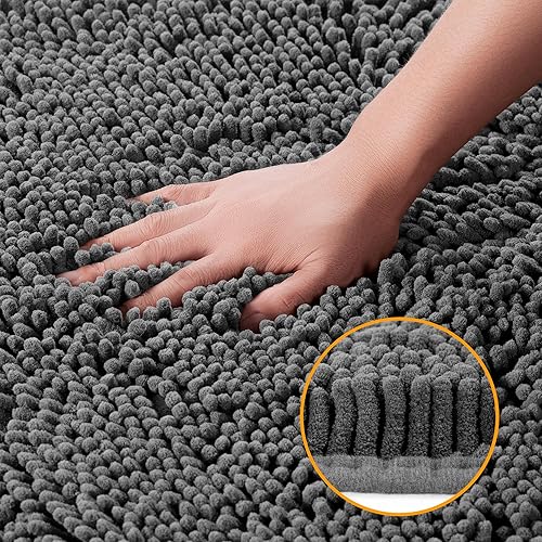 Miniatura 3 de Yeaban Alfombras de baño gris oscuro – Gruesas alfombras de baño de chenilla | Alfombras de baño absorbentes y lavables antideslizantes, alfombras