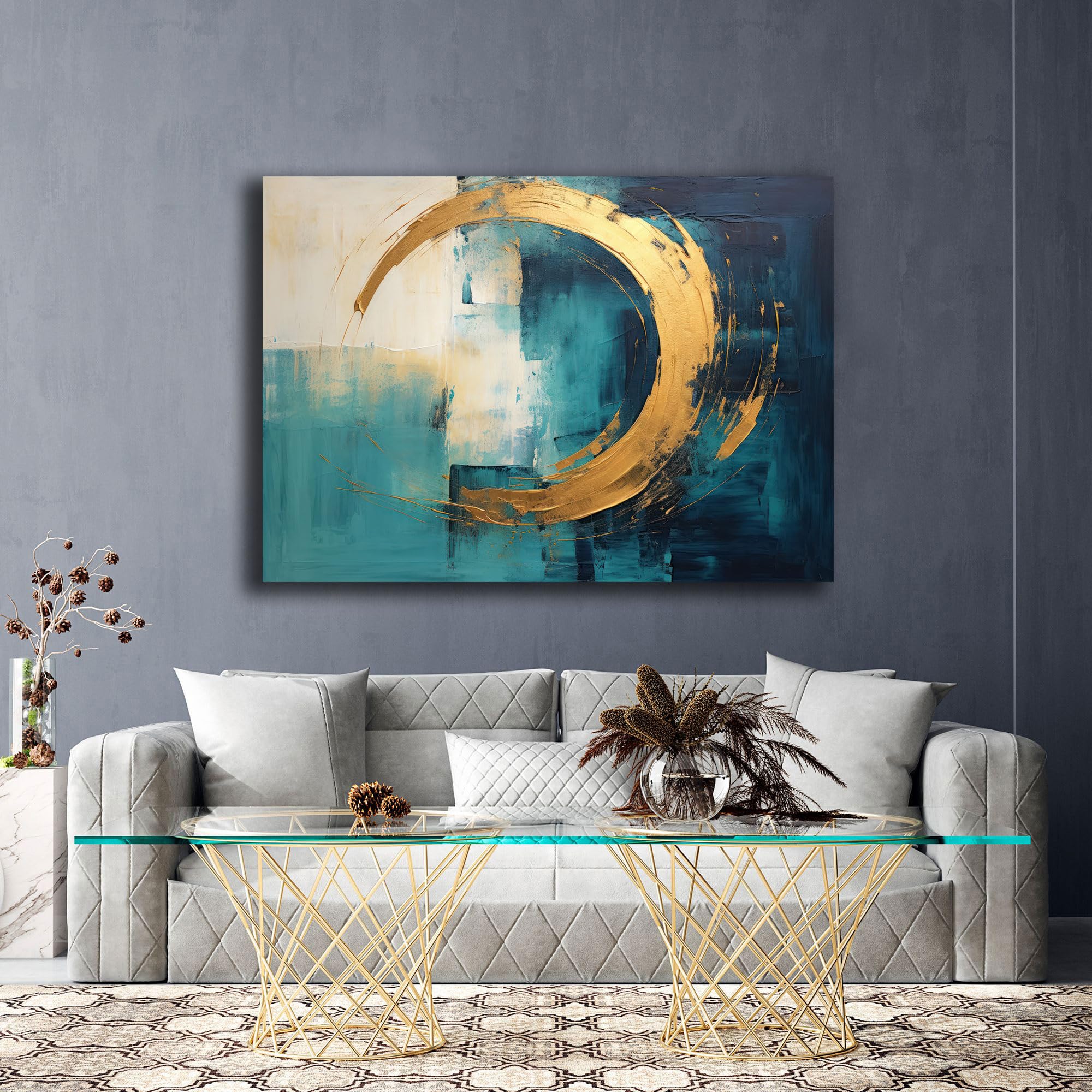Printerland Quadro Moderno Soggiorno Astratto Industrial Oro Quadri moderni da Parete XXL grande Stampa su tela Canvas Decorazione Murale muro Arredo Camera da letto Cucina (7, 70x100 cm)