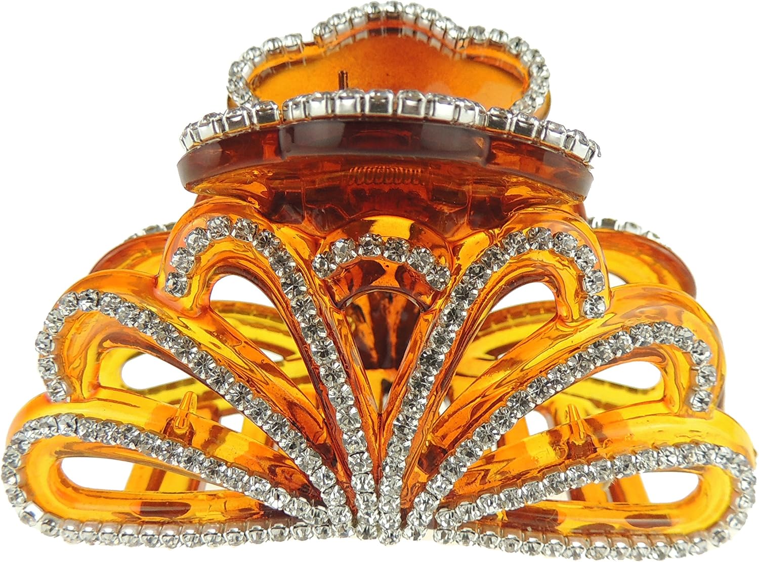 Extra Sparkly Women Girls Crystal Diamante Rhinestone Gems Bridal Wedding Evening Party Styling Fine Thin Hair Accessories Butterfly Claw Jaw Clip Octopus Clamp 8cm Peacock (Brown)