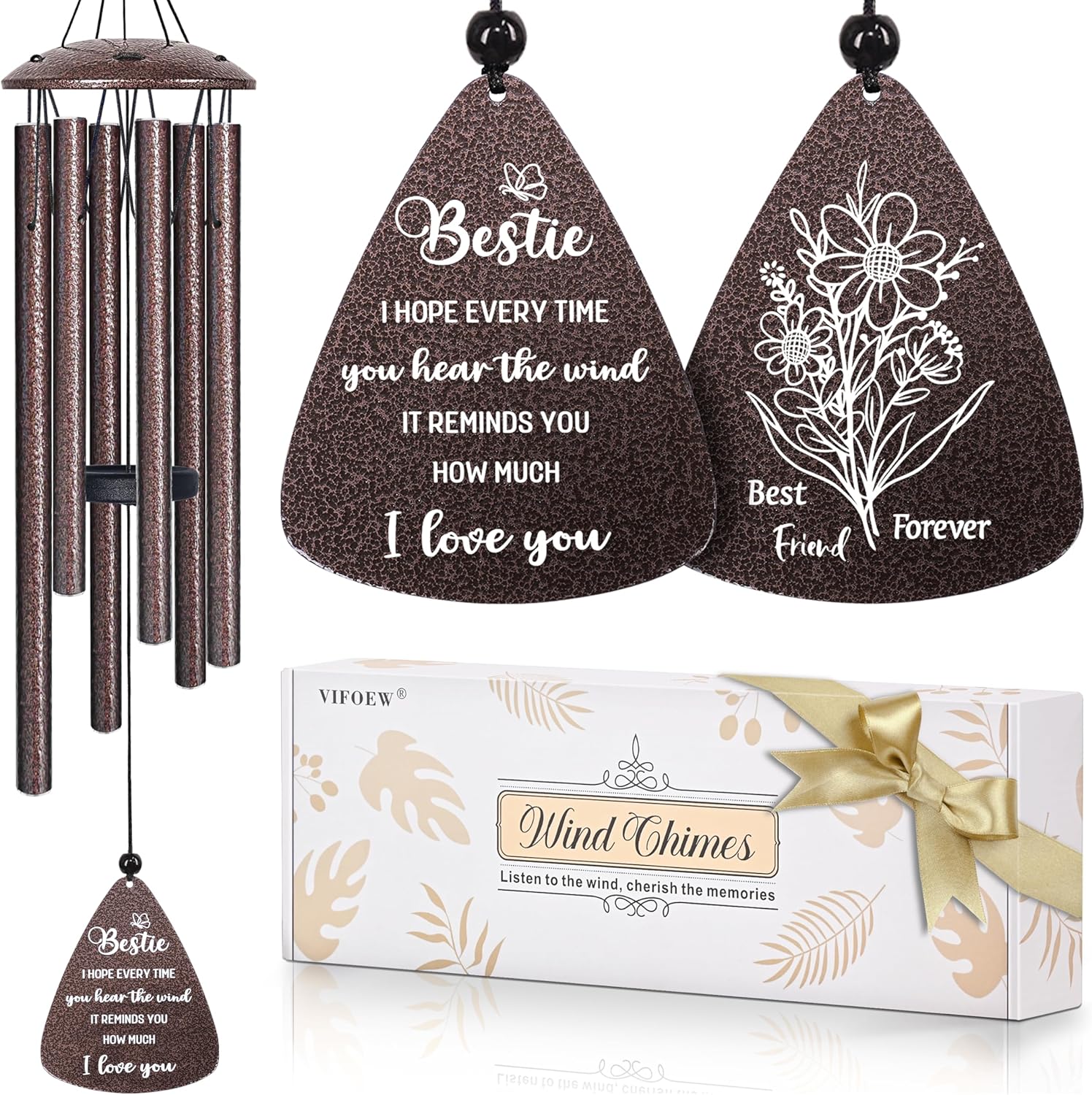 Bestie Gifts for Women, 32" Bronze Wind Chimes, Best Friend Birthday Gifts for Women, Friendship Gift for Birthday Christmas, Unique Bestie Gift Ideas for Woman Female Bestfriend BFF, Home Decor