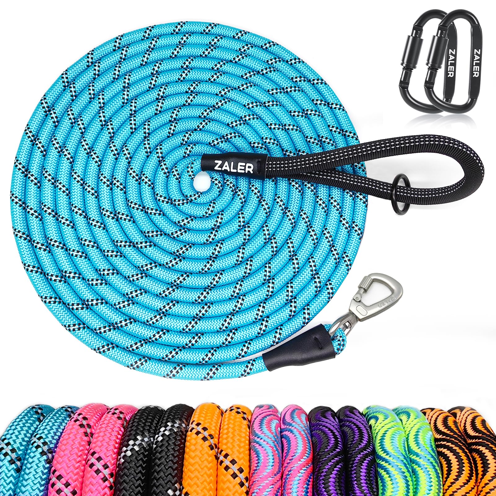 ZALER Long Dog Leash, 50 feet 30ft 20ft 15ft 10ft Dog Training Lead, Heavy Duty Reflective Check Cord Recall Leash for Dogs Training, Playing, Camping, or Backyard (50FT, Blue) — image 1